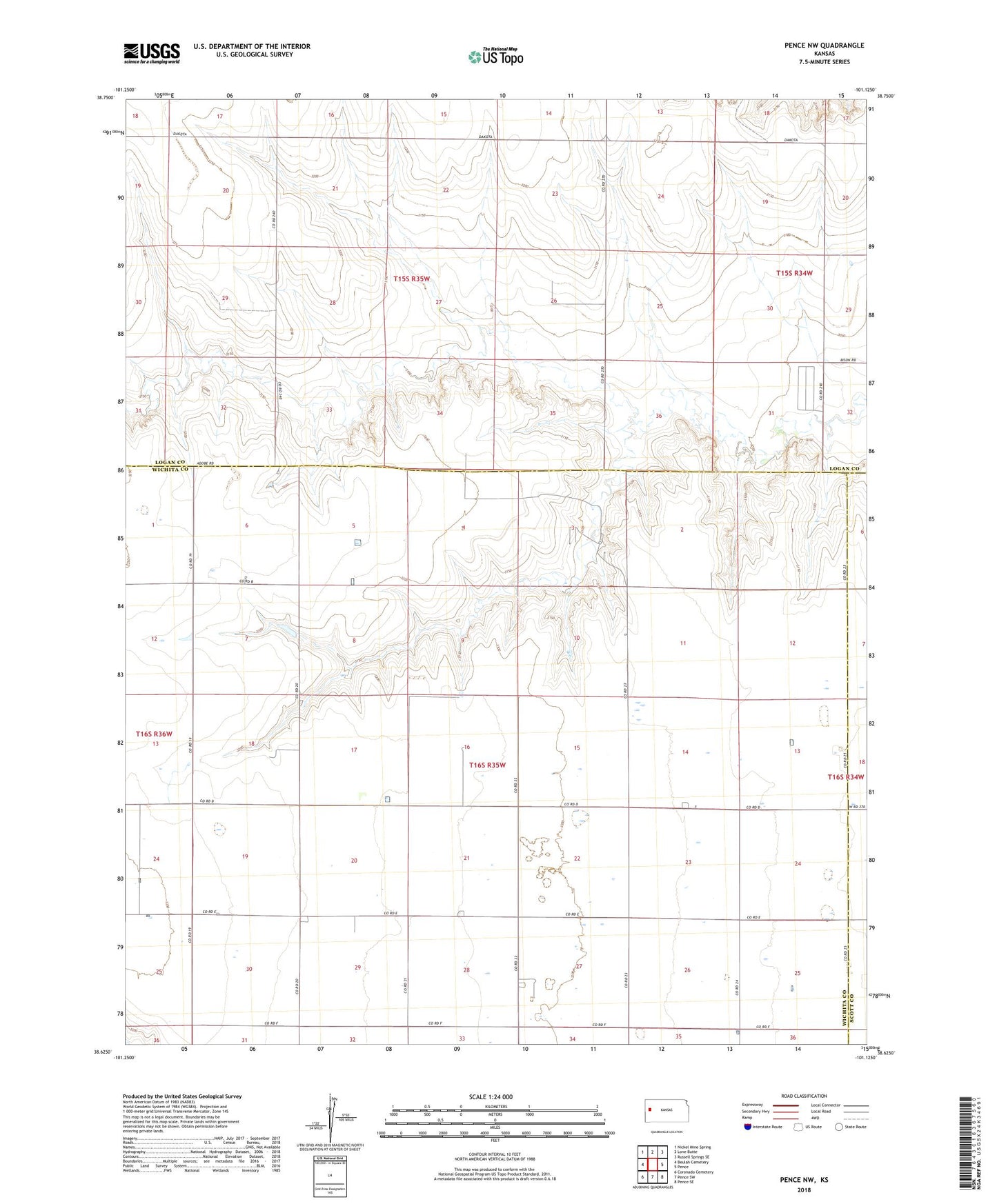 Pence NW Kansas US Topo Map Image