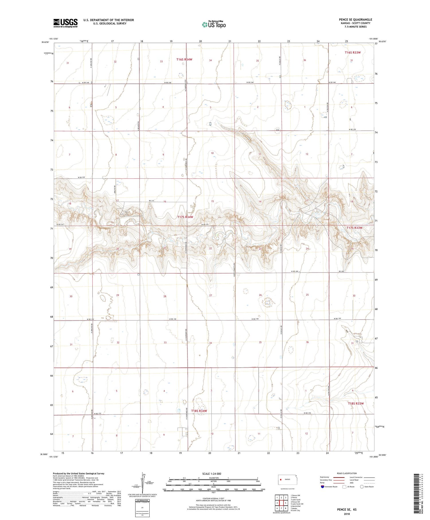 Pence SE Kansas US Topo Map Image