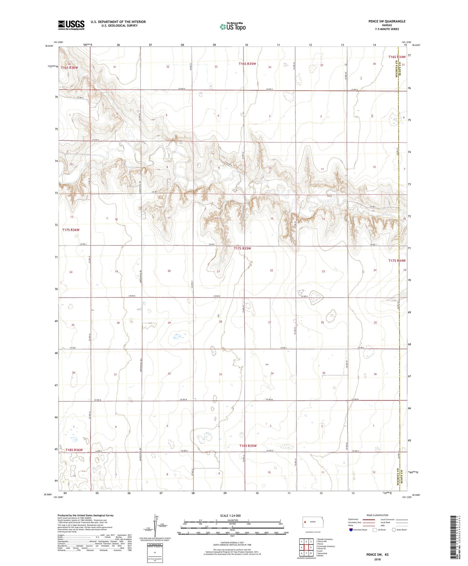 Pence SW Kansas US Topo Map Image