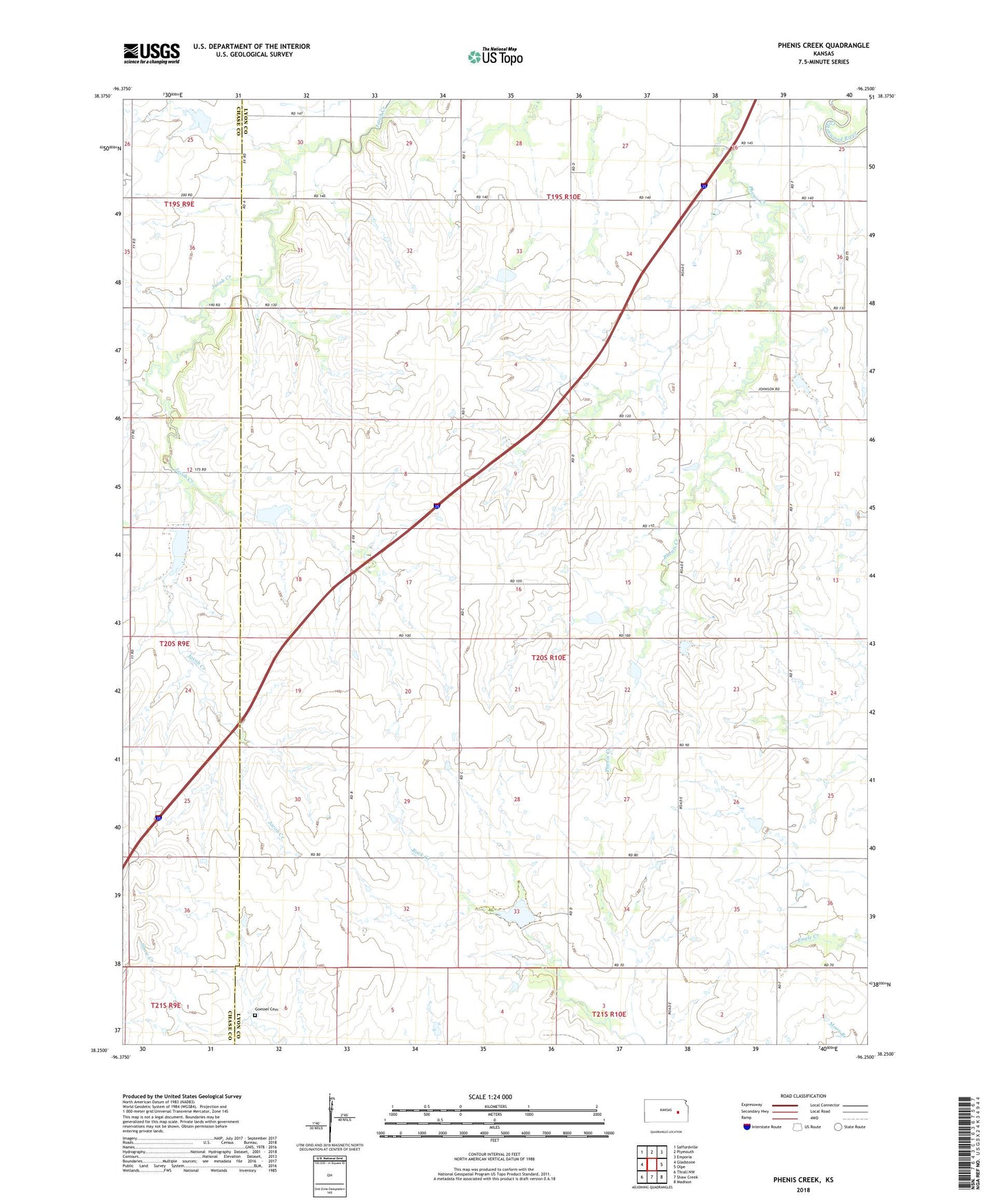 Phenis Creek Kansas US Topo Map Image