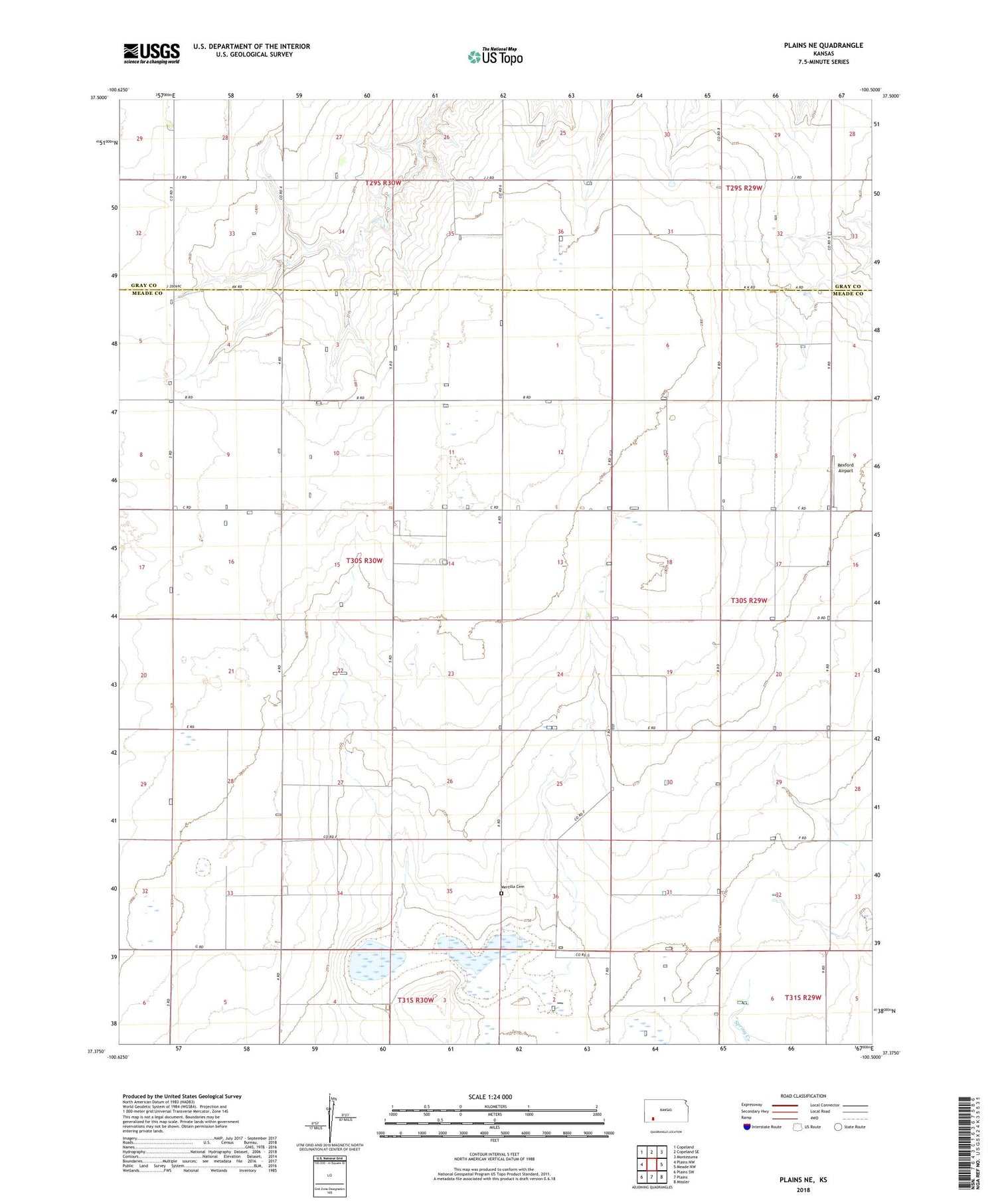 Plains NE Kansas US Topo Map Image