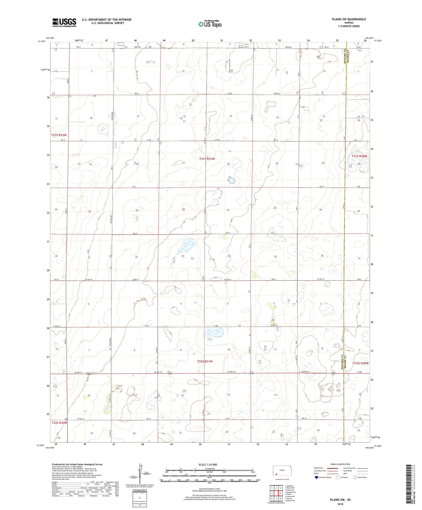 Plains SW Kansas US Topo Map Image