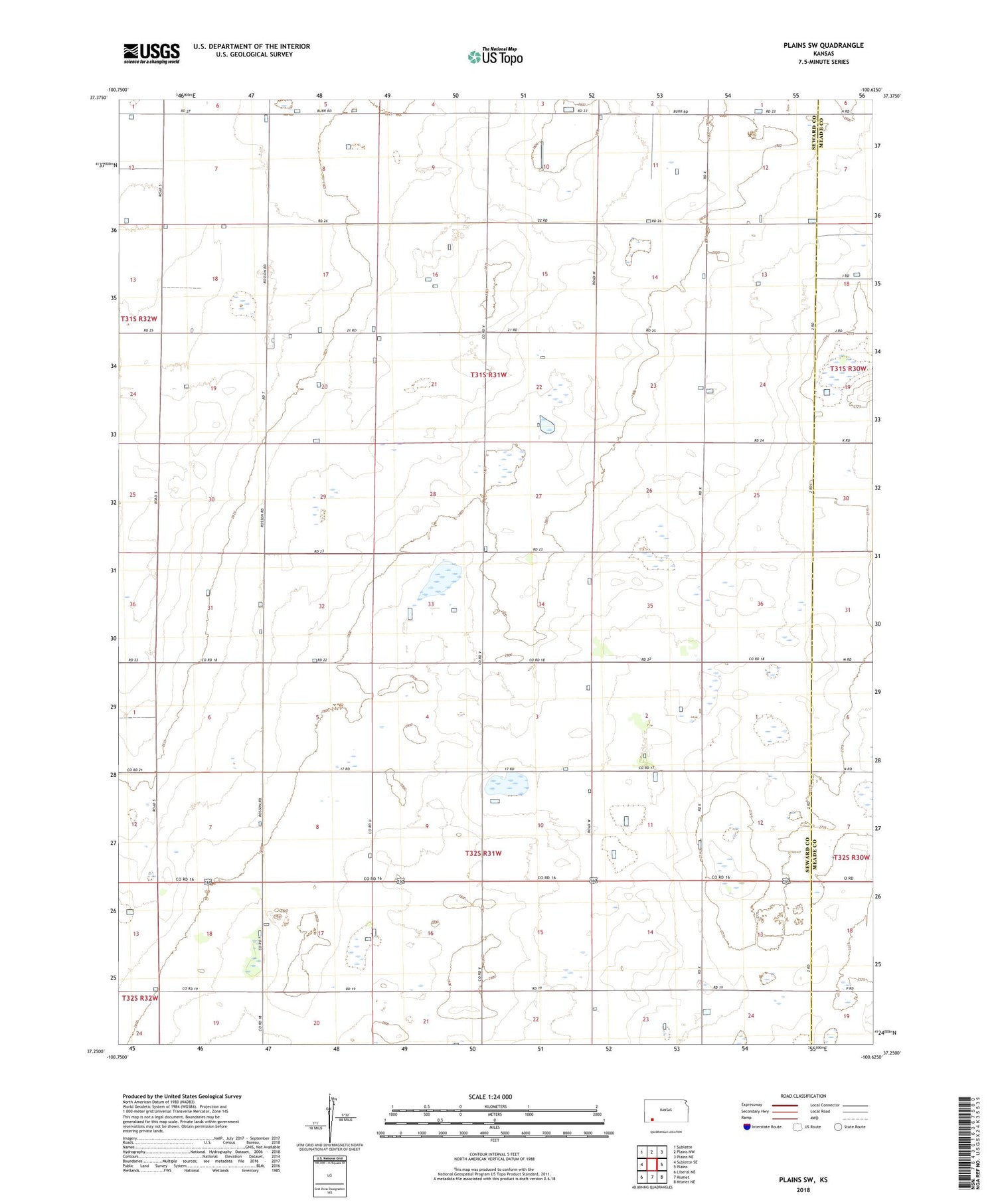 Plains SW Kansas US Topo Map Image