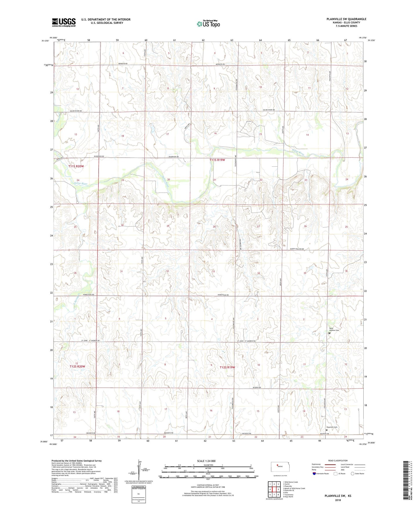 Plainville SW Kansas US Topo Map Image