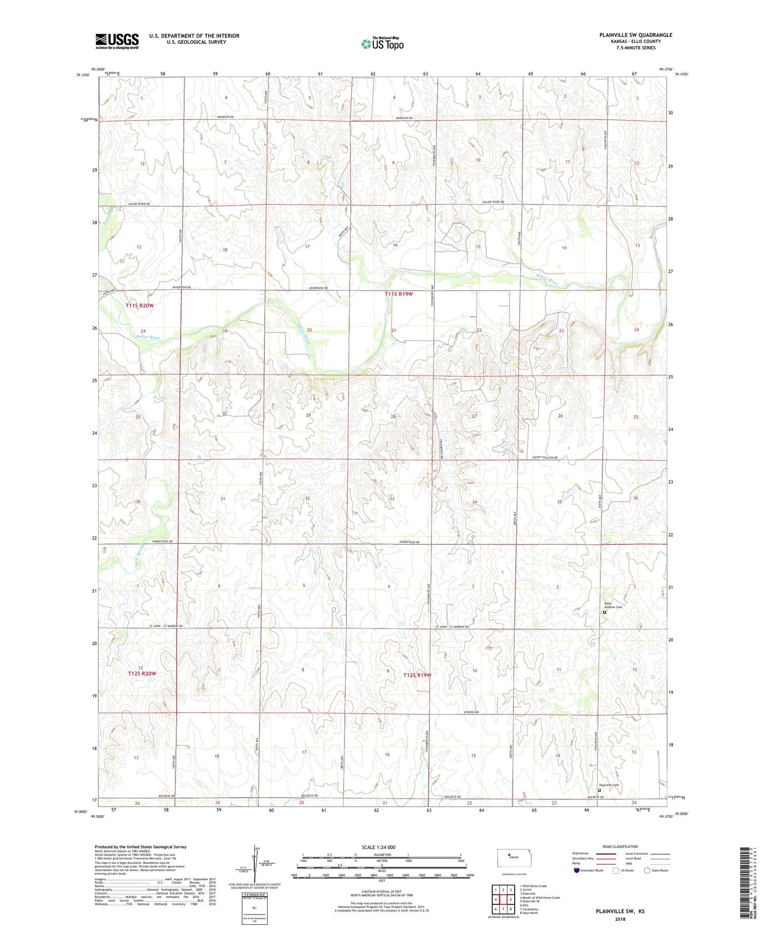 Plainville SW Kansas US Topo Map Image