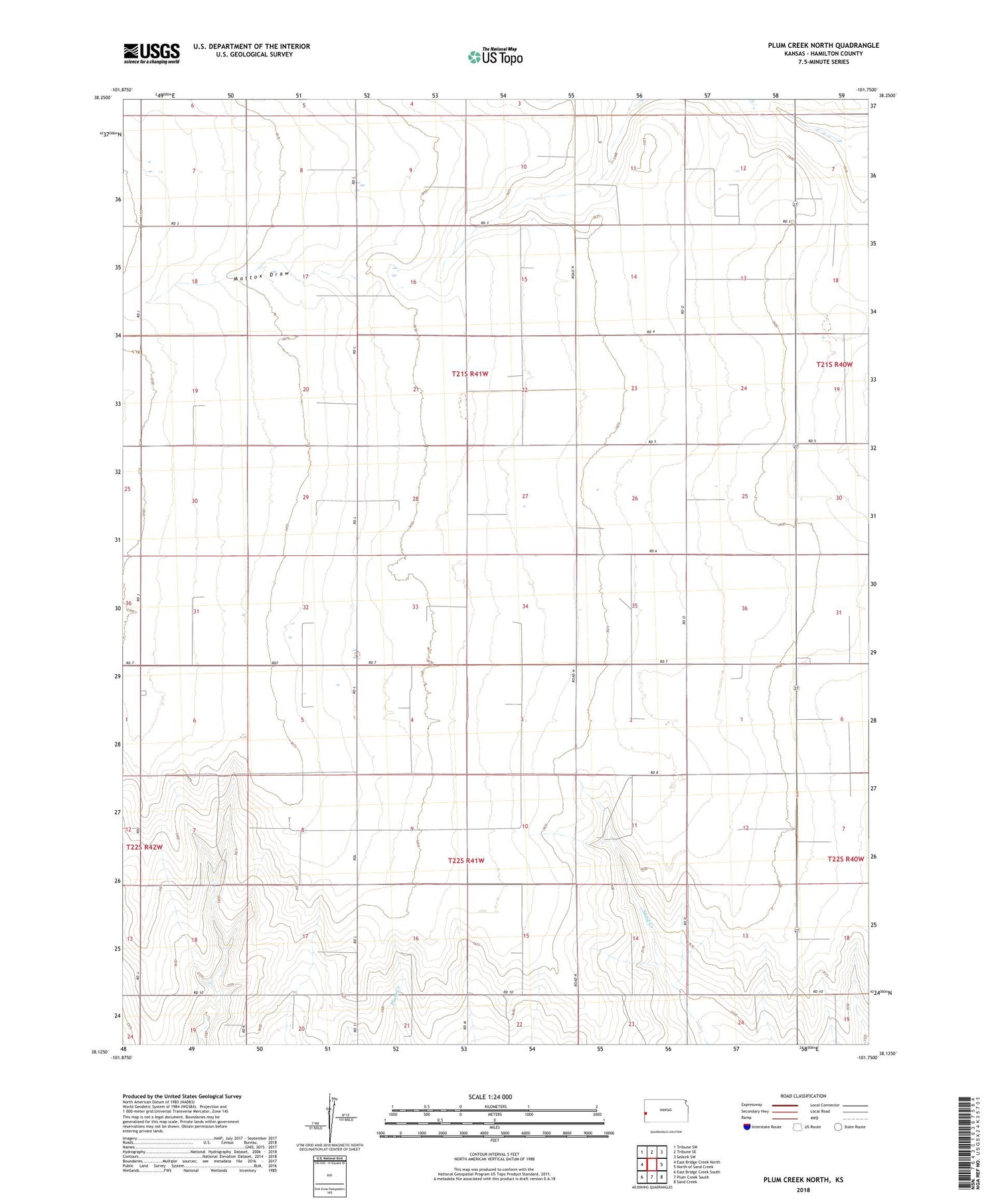 Plum Creek North Kansas US Topo Map Image