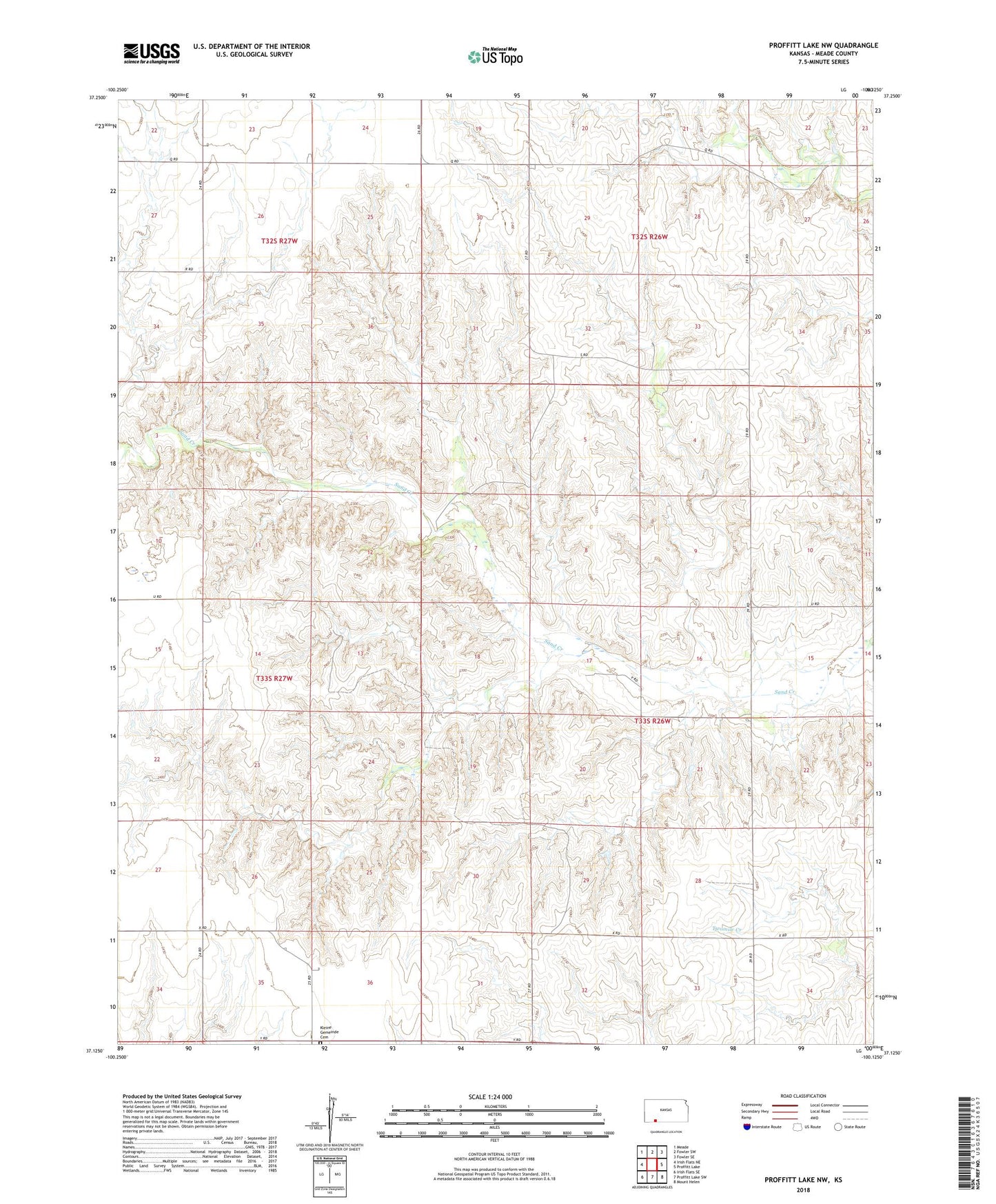 Proffitt Lake NW Kansas US Topo Map Image