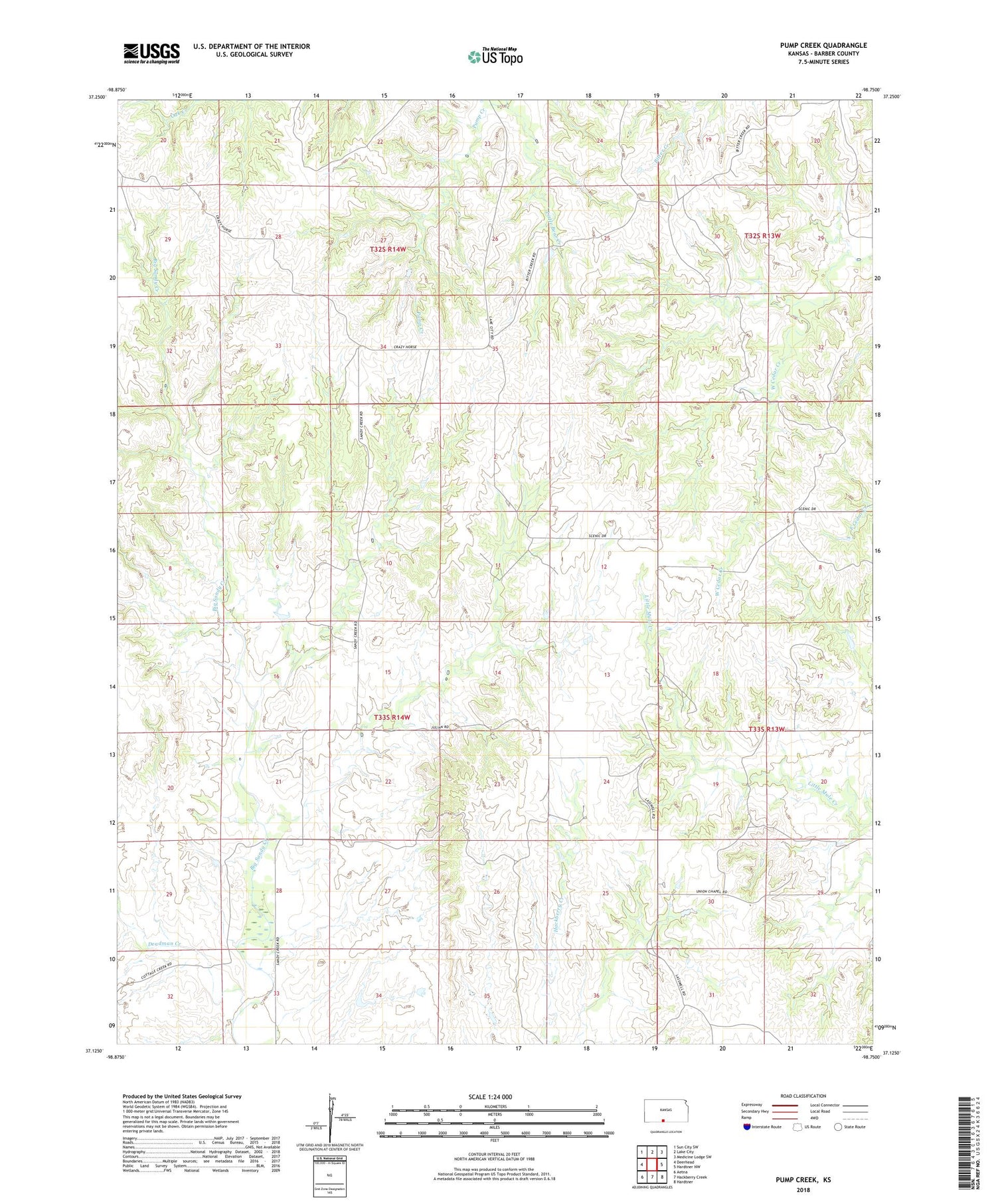Pump Creek Kansas US Topo Map Image