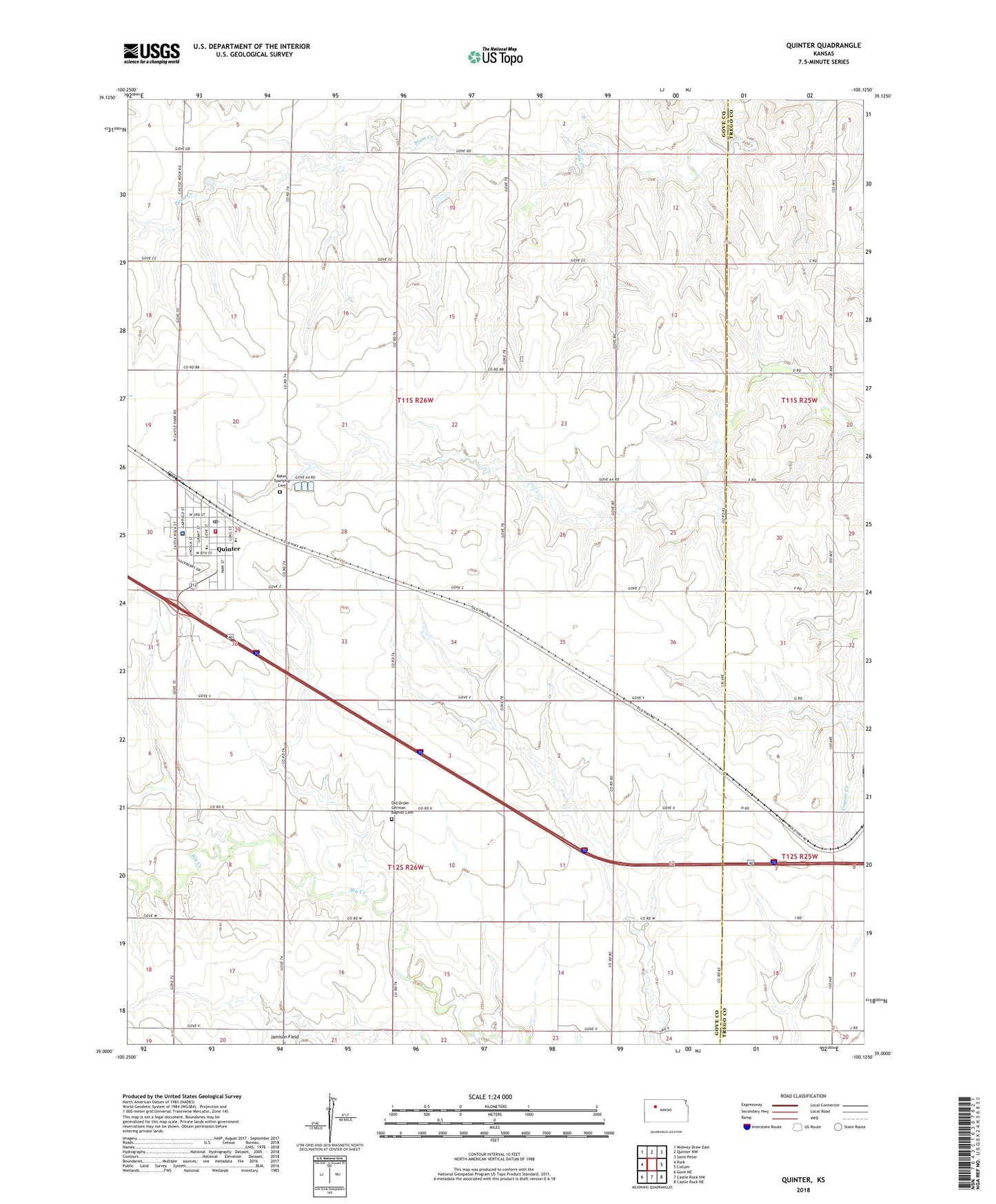 Quinter Kansas US Topo Map Image