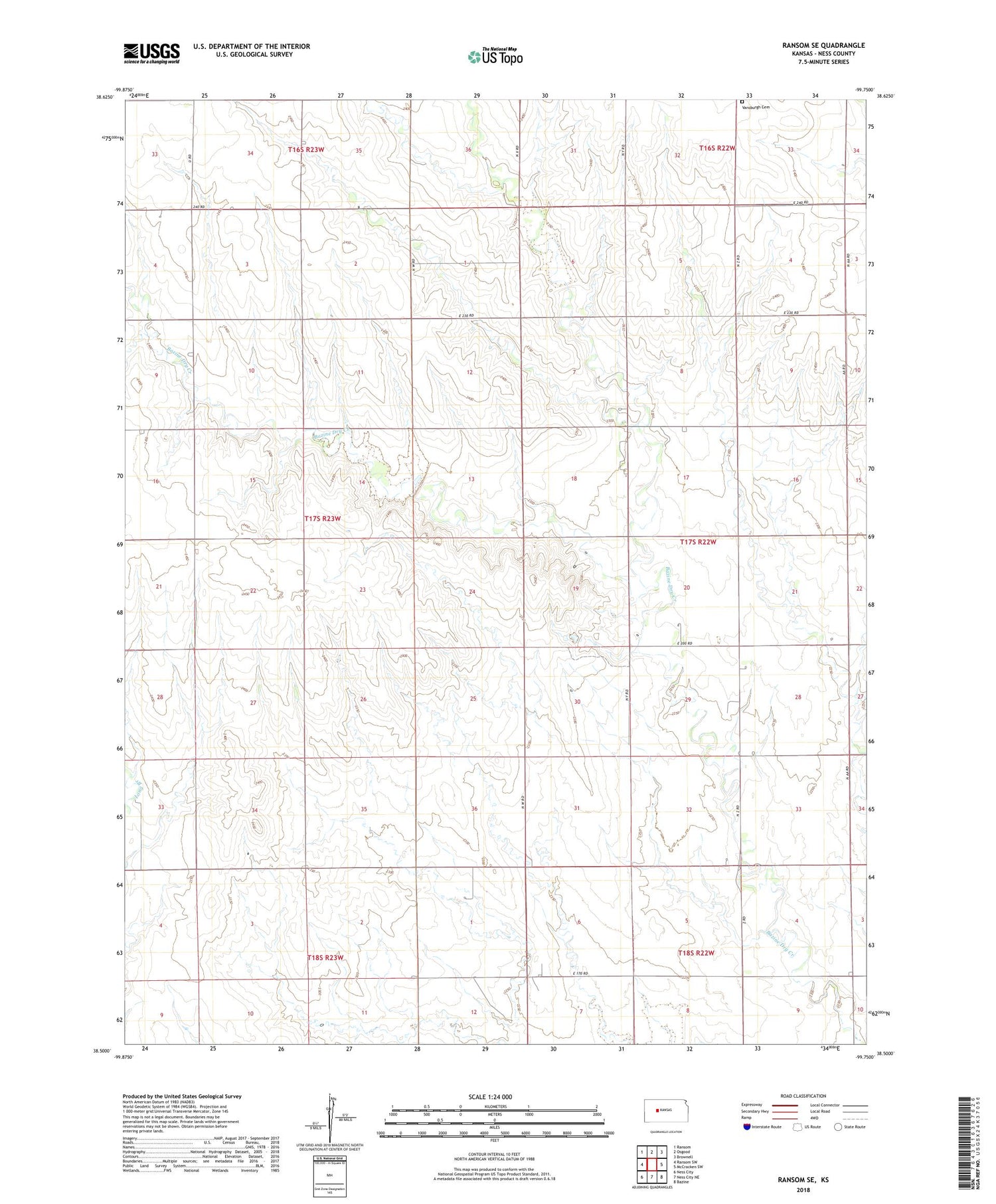 Ransom SE Kansas US Topo Map Image