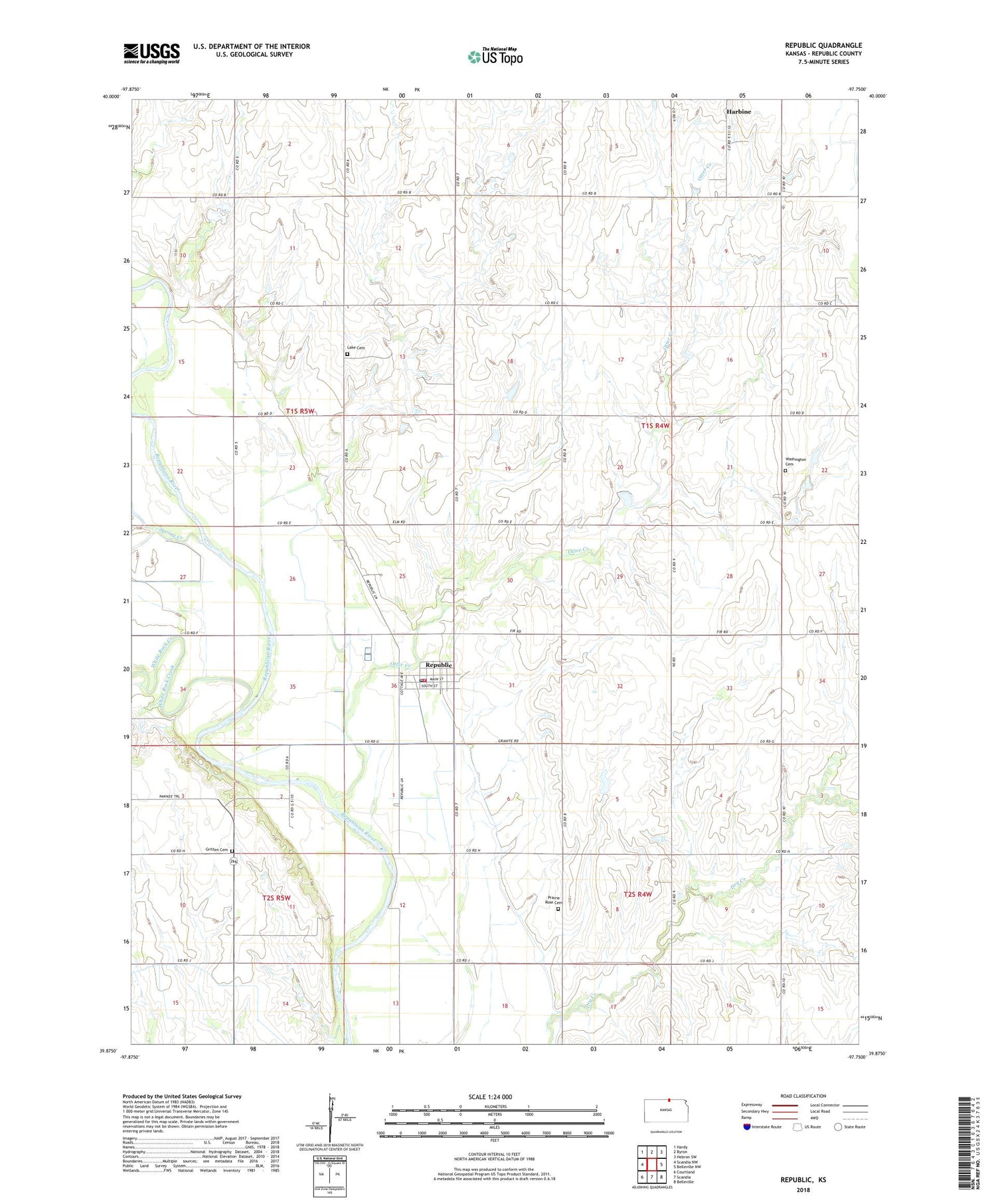 Republic Kansas US Topo Map Image