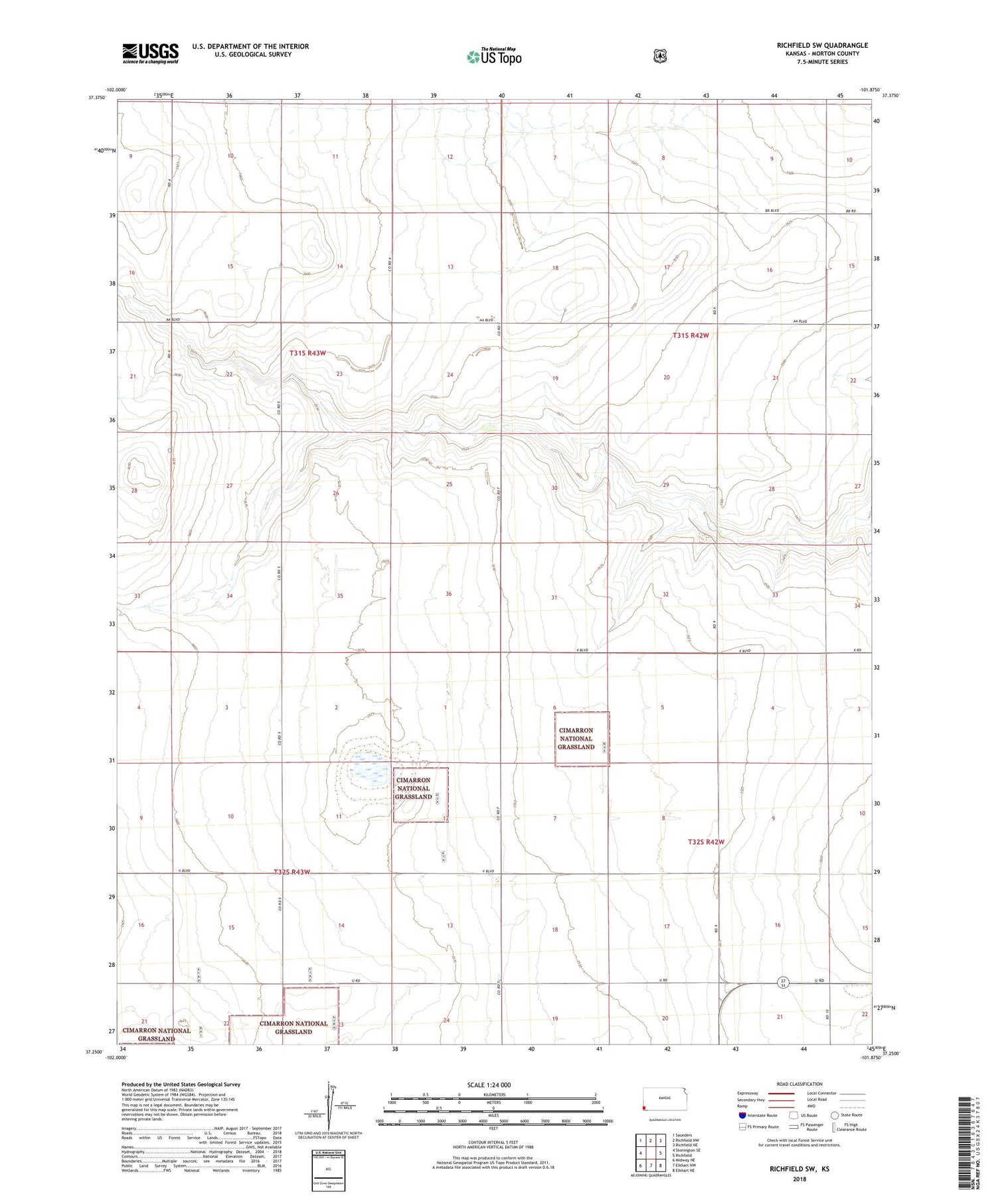 Richfield SW Kansas US Topo Map Image