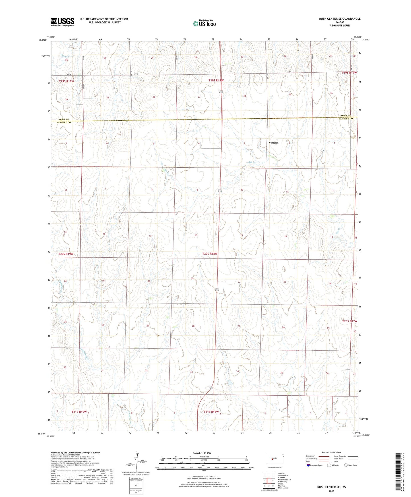 Rush Center SE Kansas US Topo Map Image