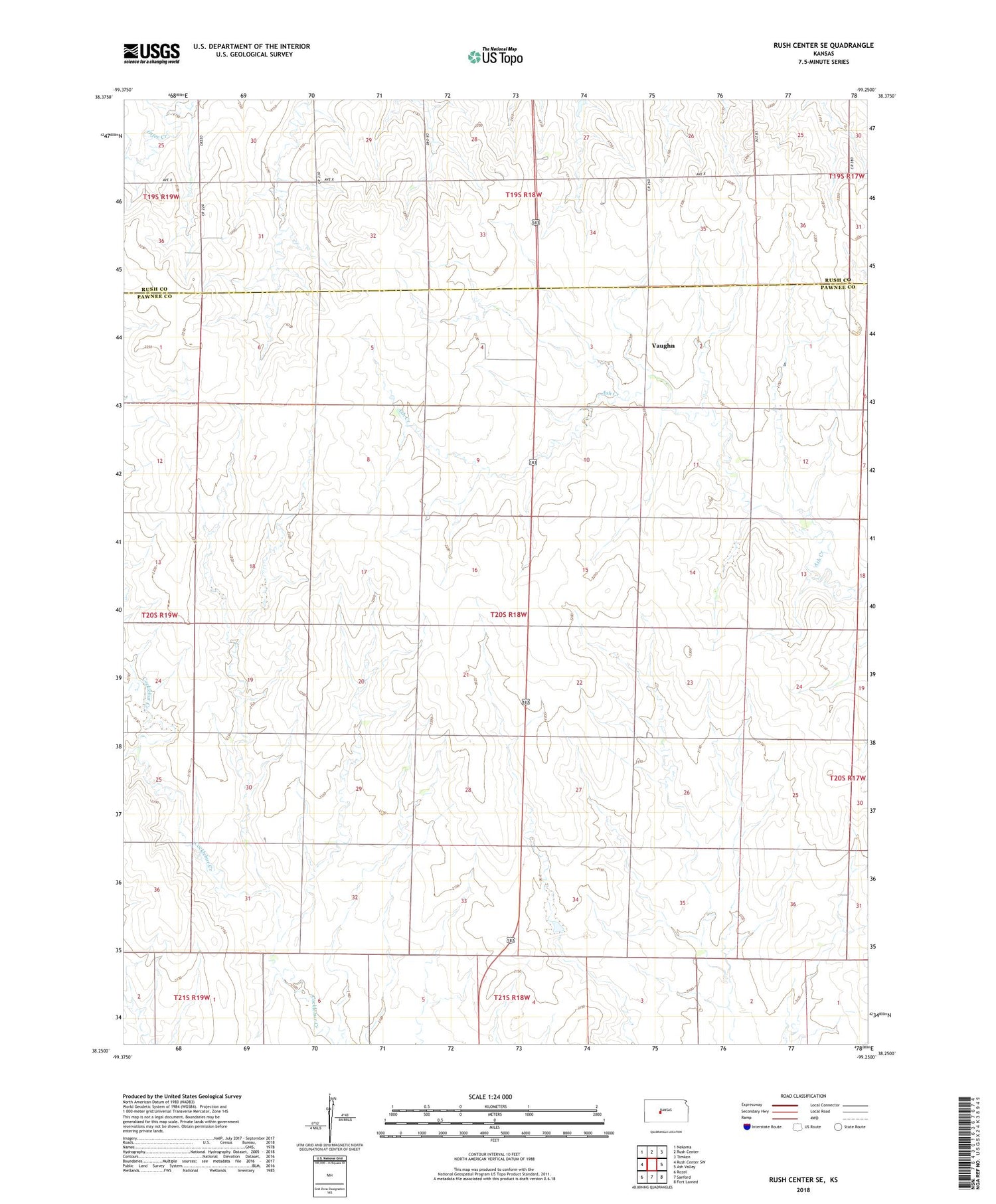 Rush Center SE Kansas US Topo Map Image