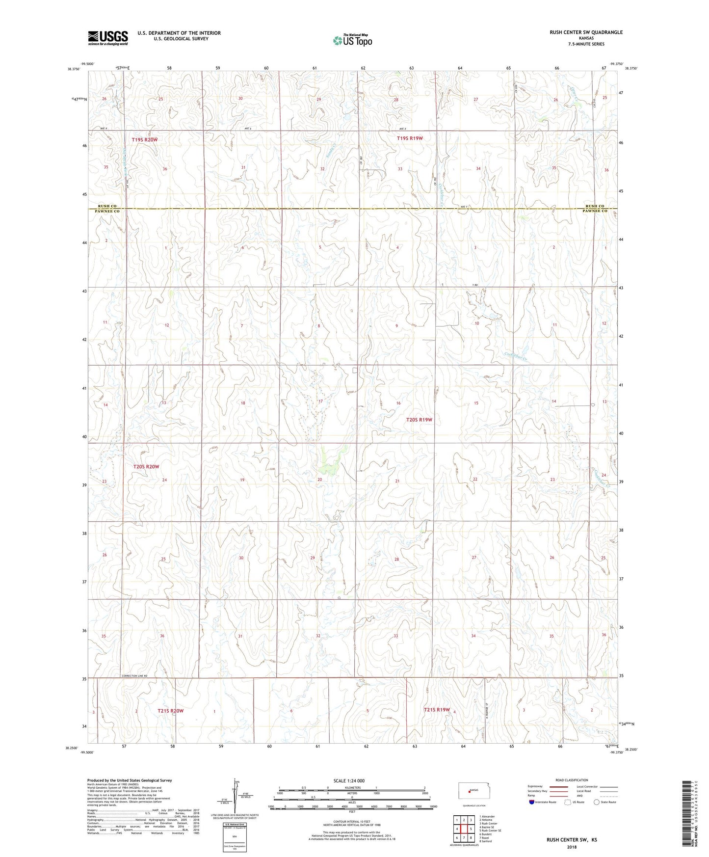 Rush Center SW Kansas US Topo Map Image