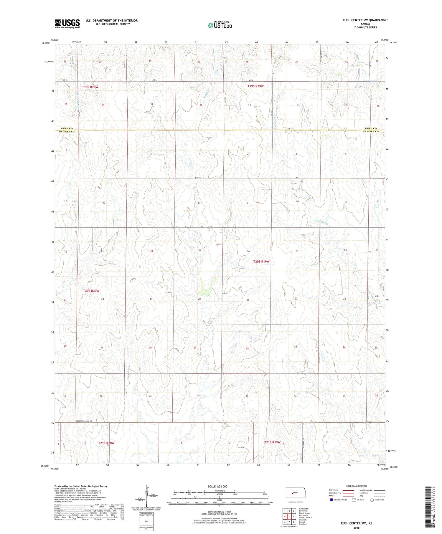 Rush Center SW Kansas US Topo Map Image