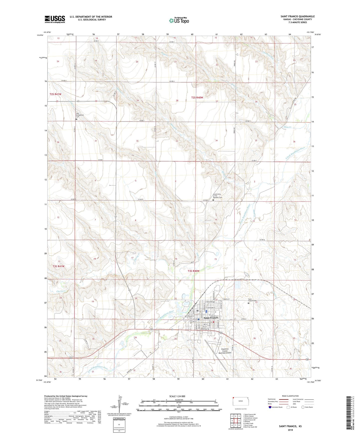 Saint Francis Kansas US Topo Map Image