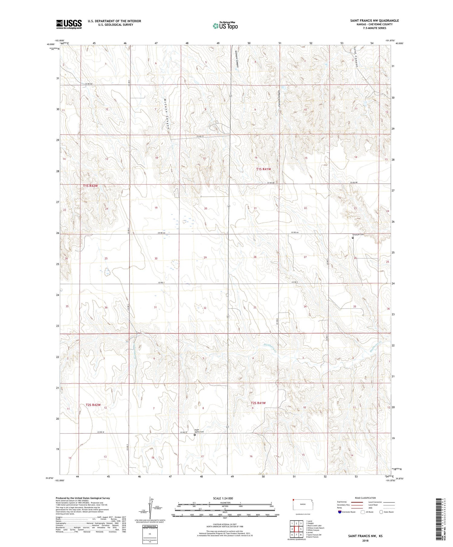 Saint Francis NW Kansas US Topo Map Image