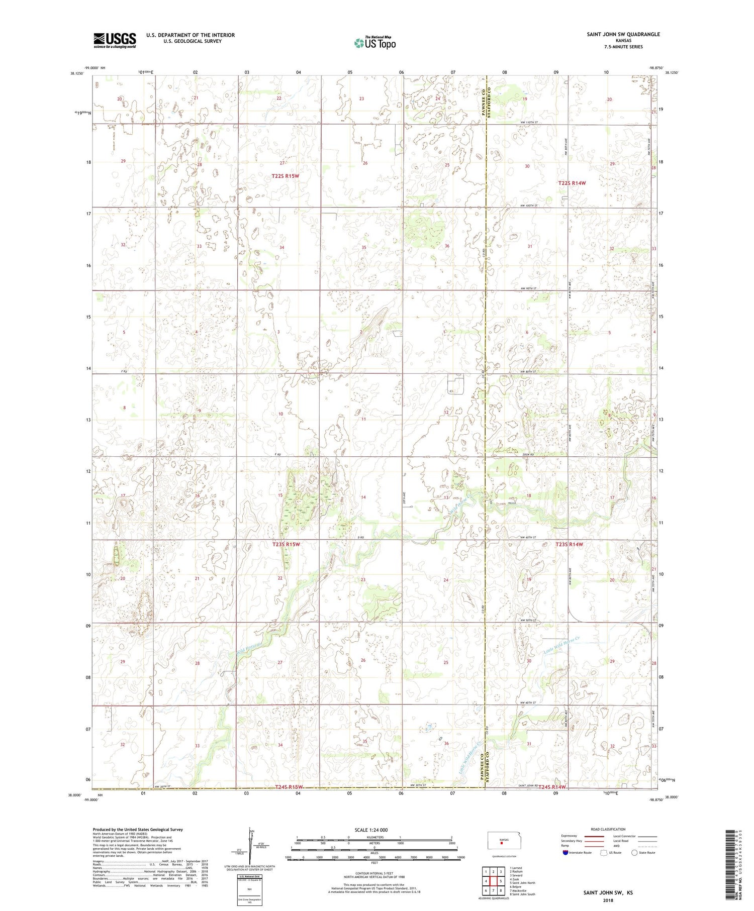 Saint John SW Kansas US Topo Map Image