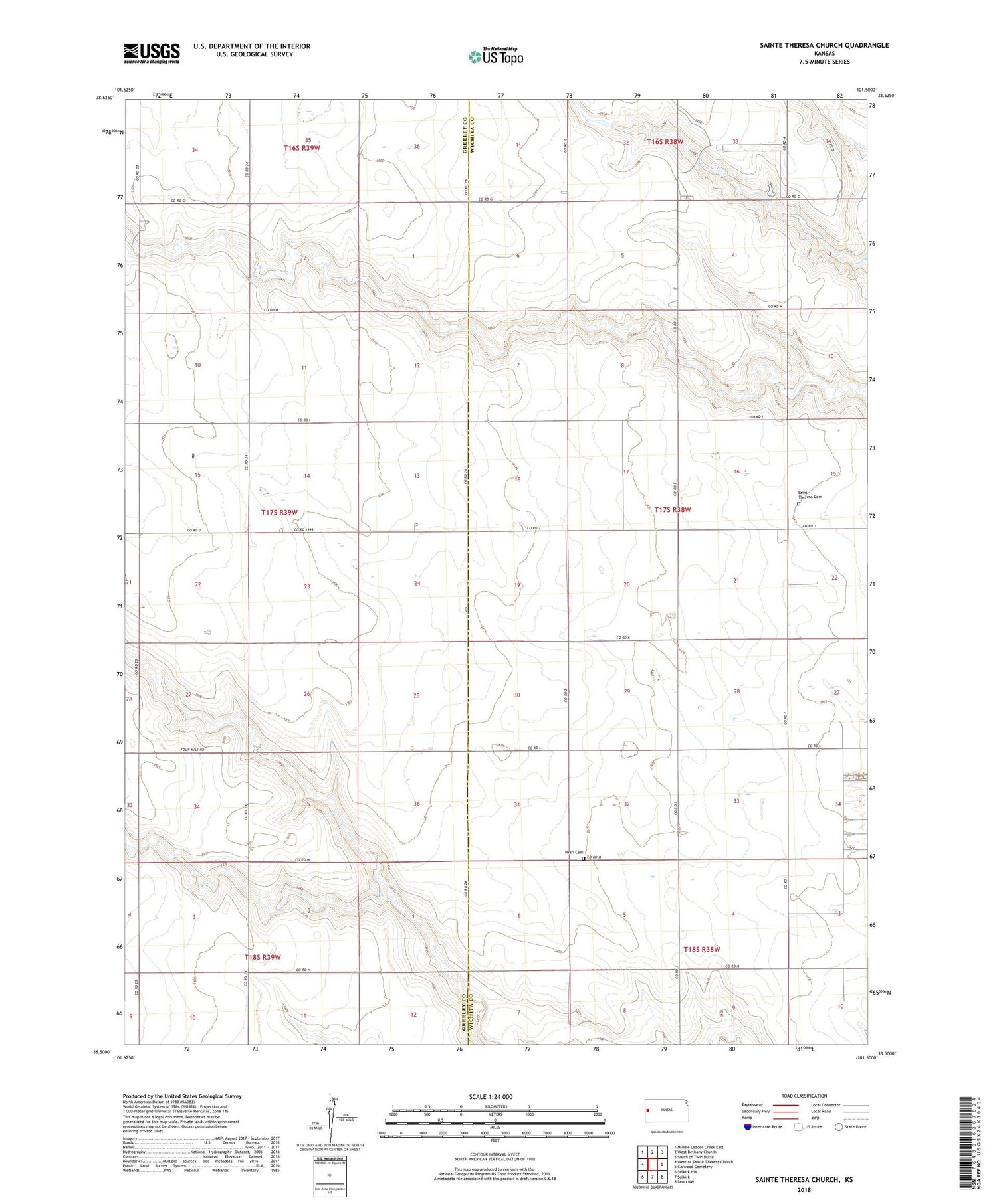 Sainte Theresa Church Kansas US Topo Map Image