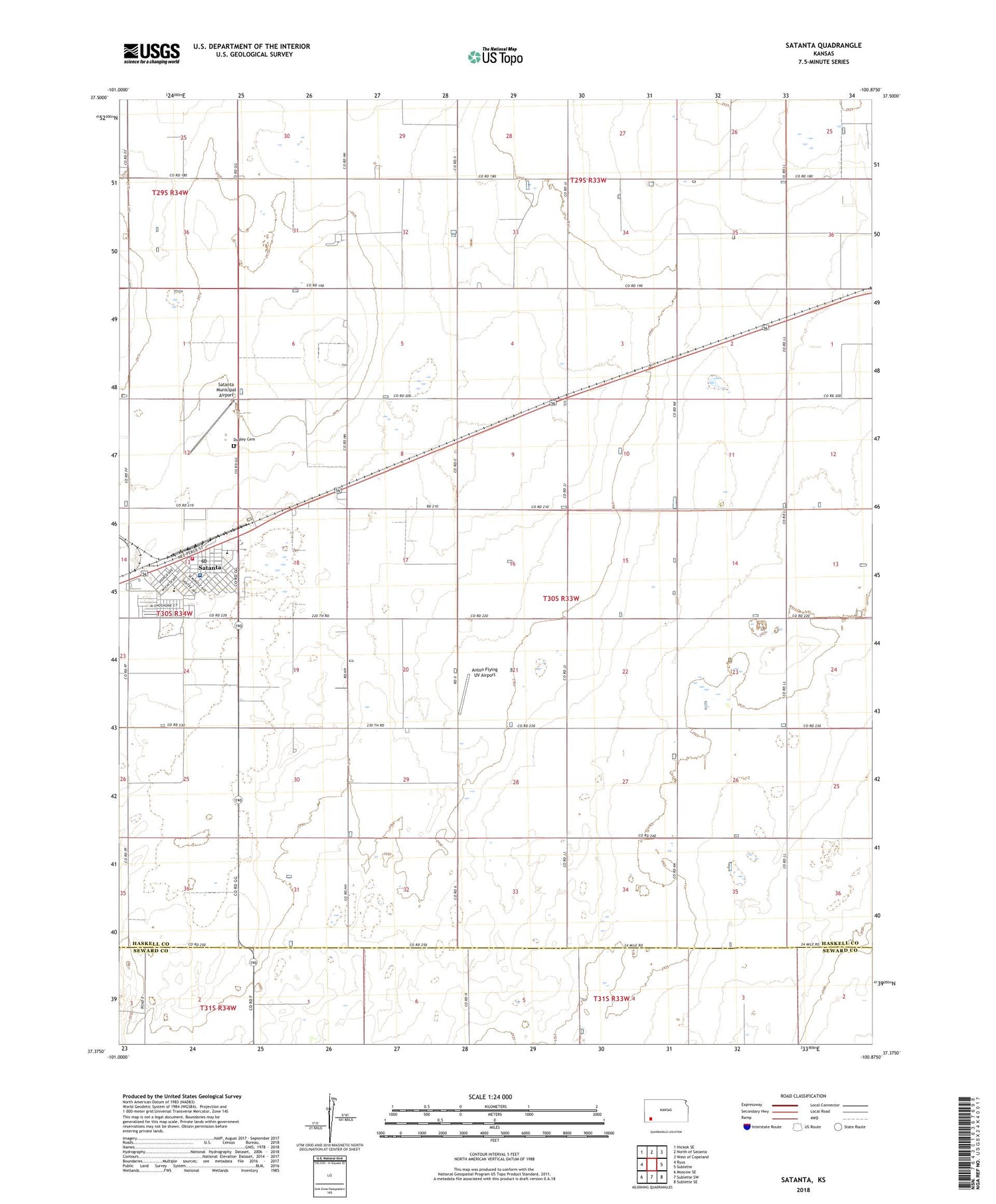Satanta Kansas US Topo Map Image
