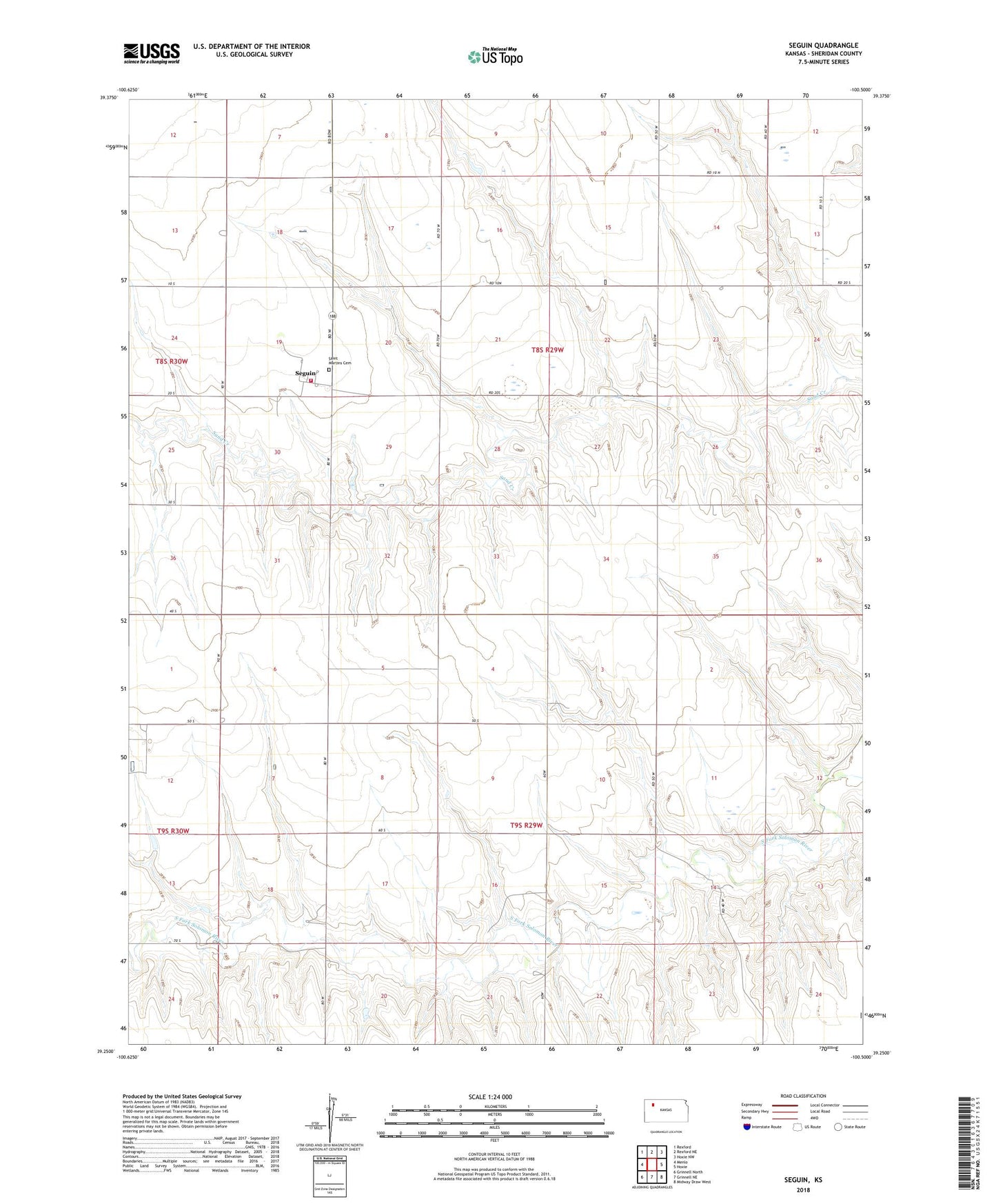 Seguin Kansas US Topo Map Image