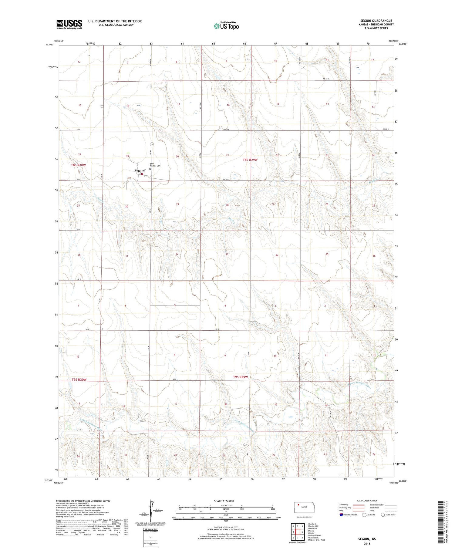 Seguin Kansas US Topo Map Image