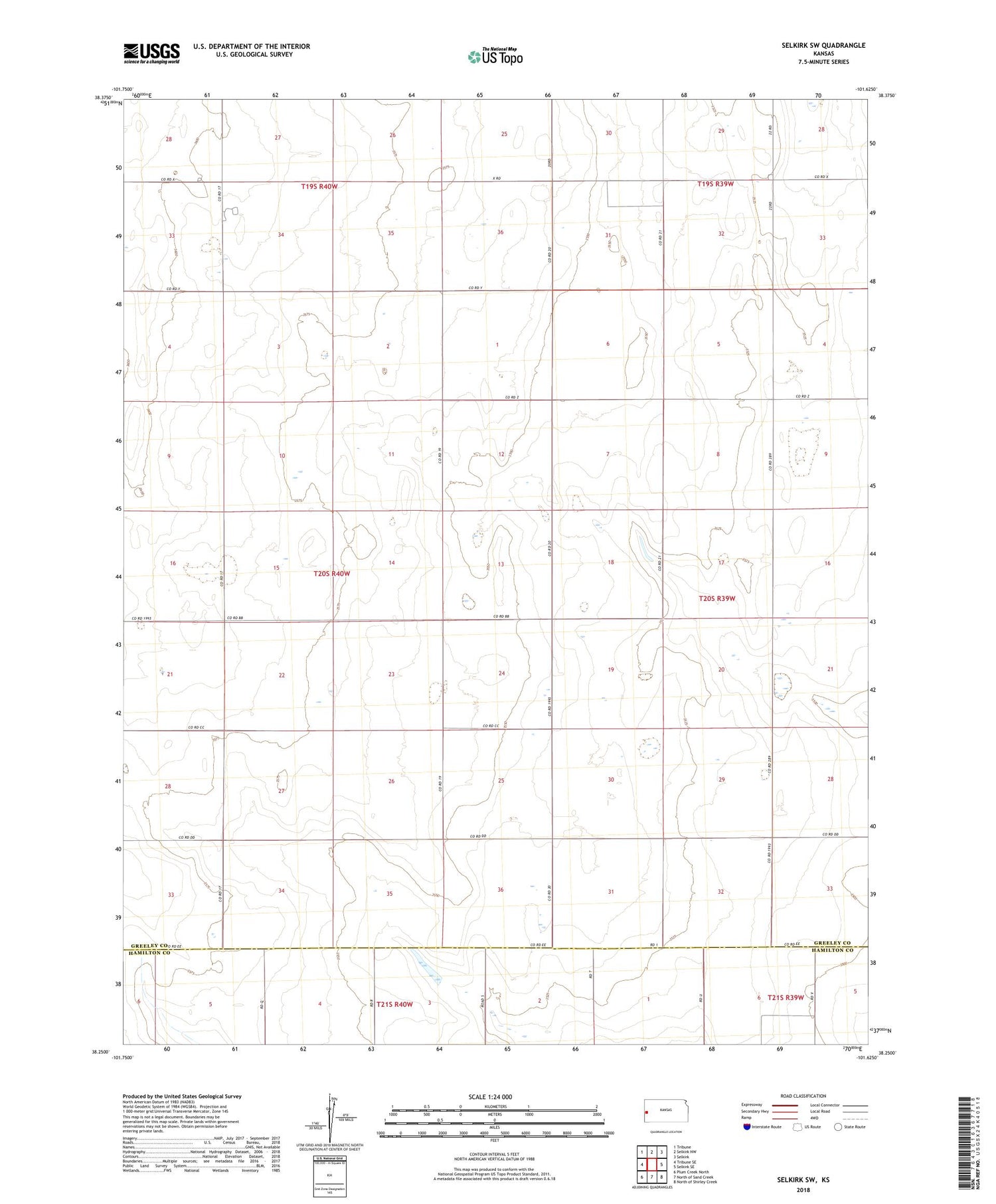 Selkirk SW Kansas US Topo Map Image