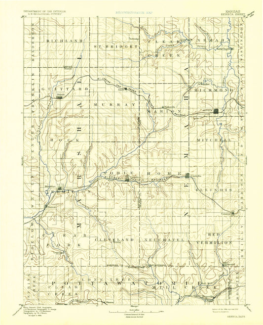 Historic 1894 Seneca Kansas 30'x30' Topo Map Image