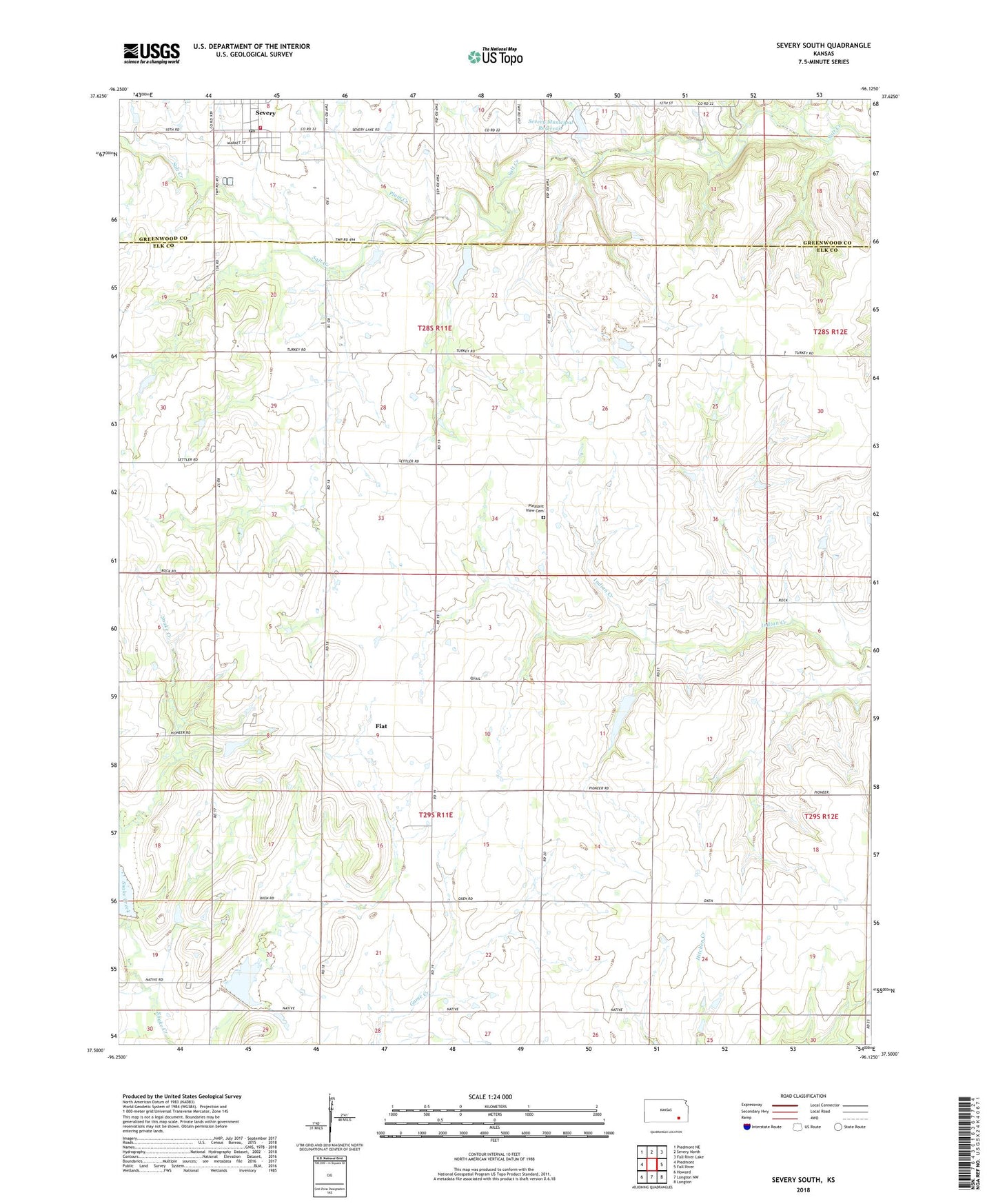 Severy South Kansas US Topo Map Image