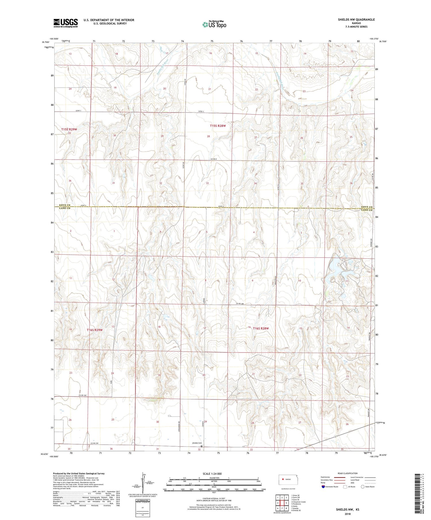Shields NW Kansas US Topo Map Image