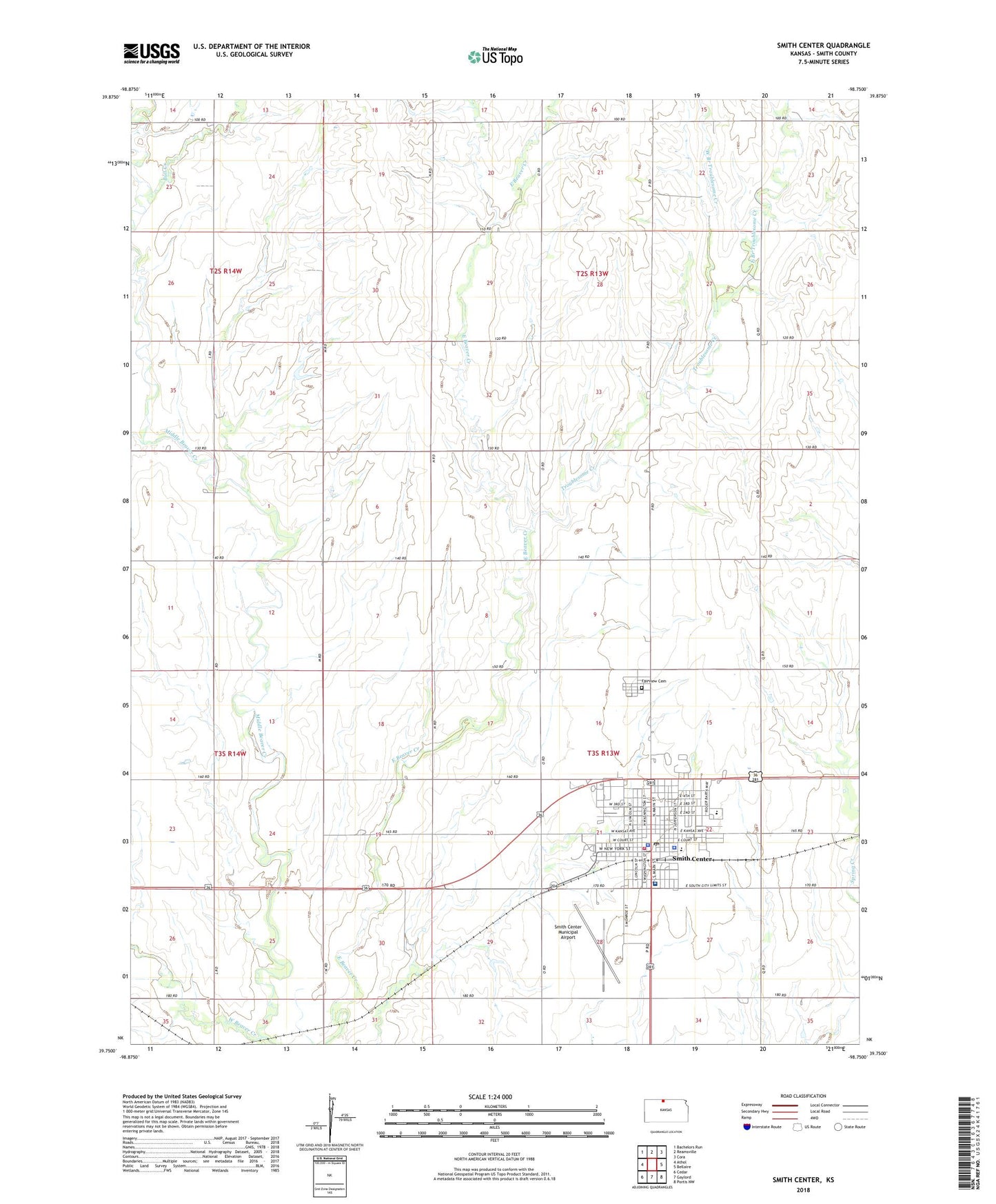 Smith Center Kansas US Topo Map Image