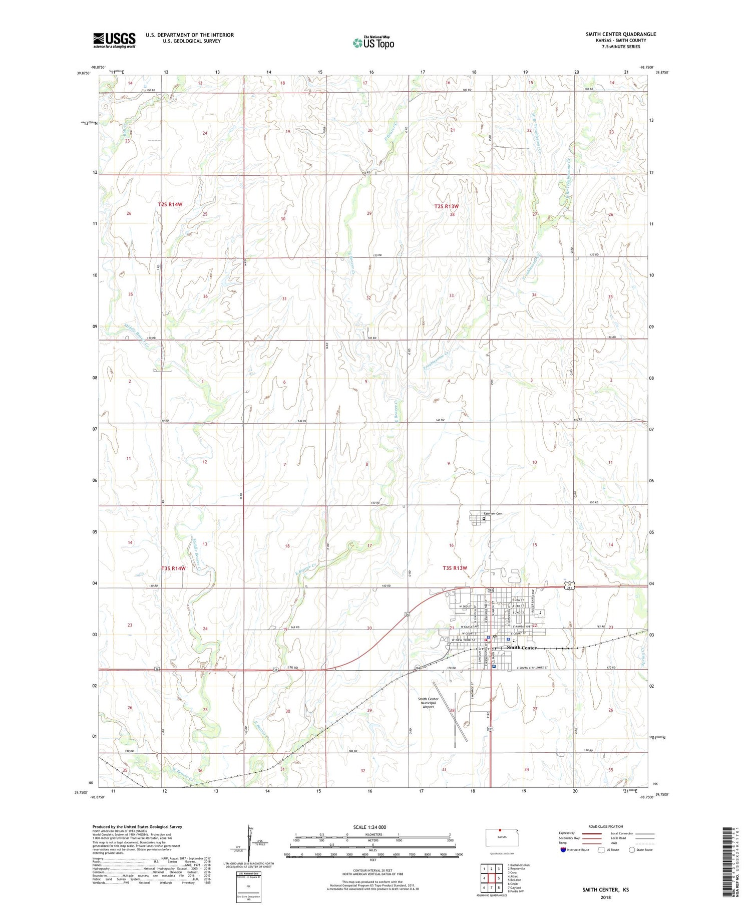 Smith Center Kansas US Topo Map Image