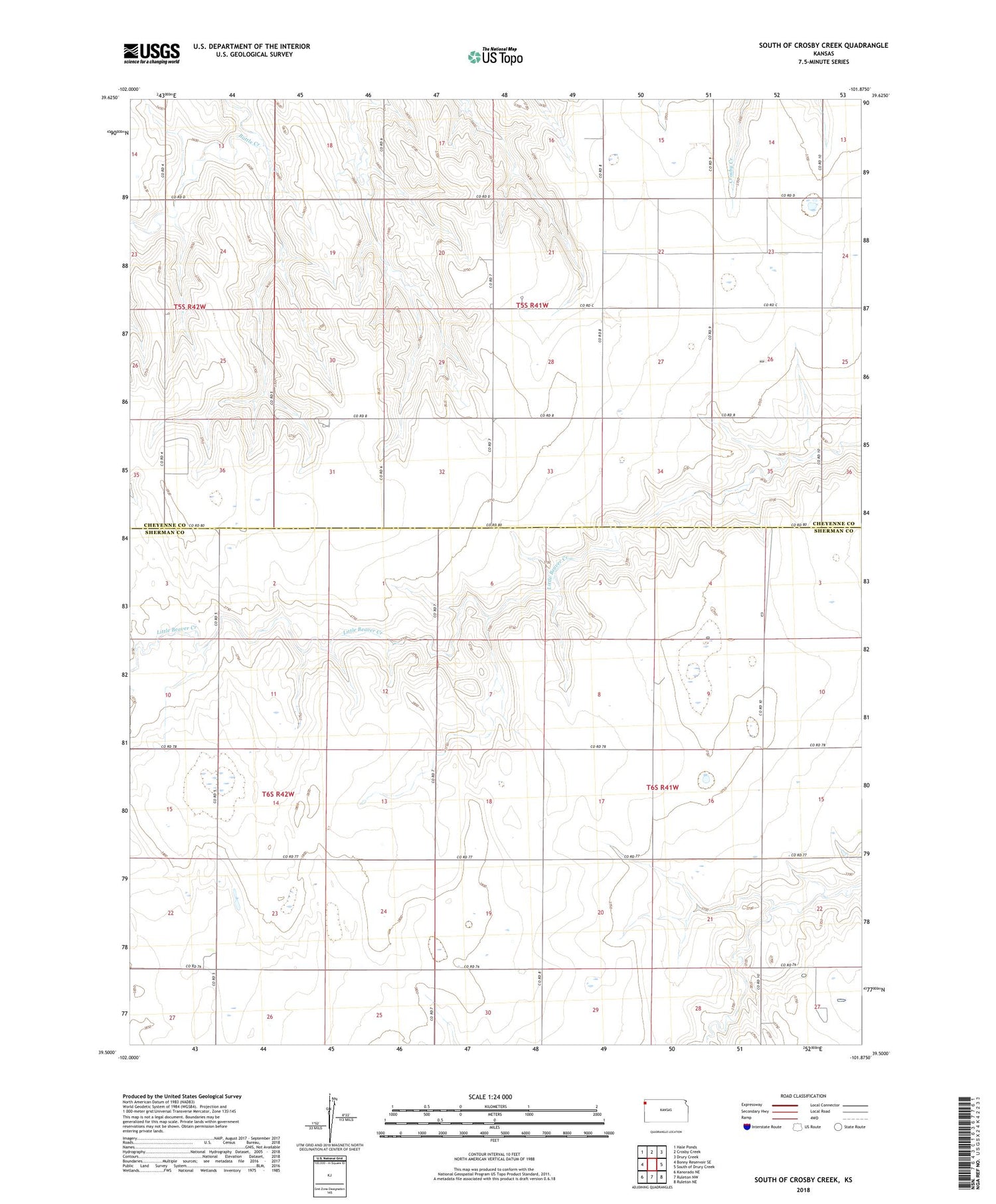 South of Crosby Creek Kansas US Topo Map Image