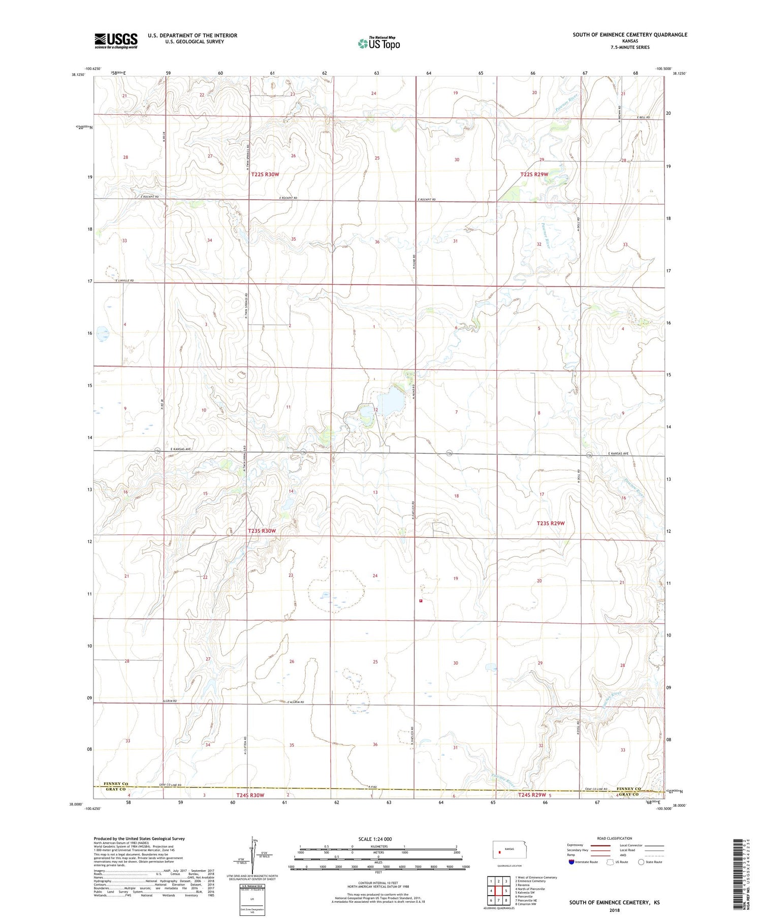South of Eminence Cemetery Kansas US Topo Map Image