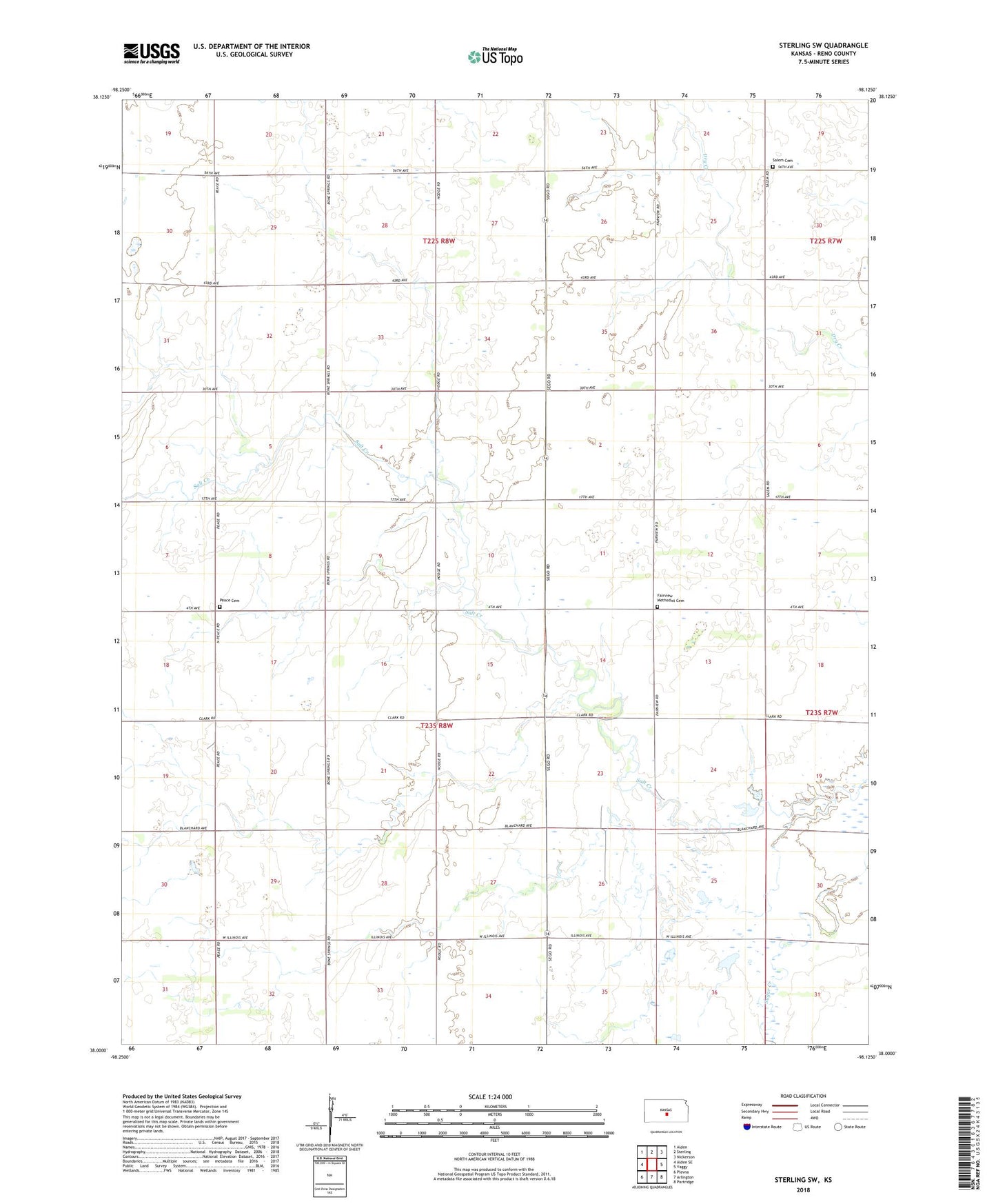 Sterling SW Kansas US Topo Map Image