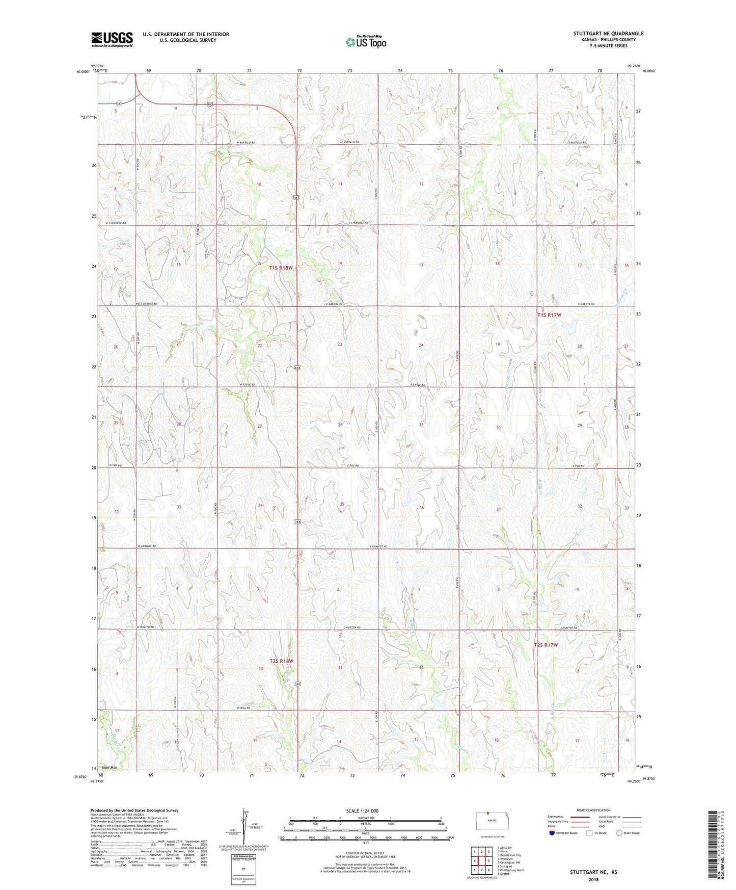 Stuttgart NE Kansas US Topo Map Image