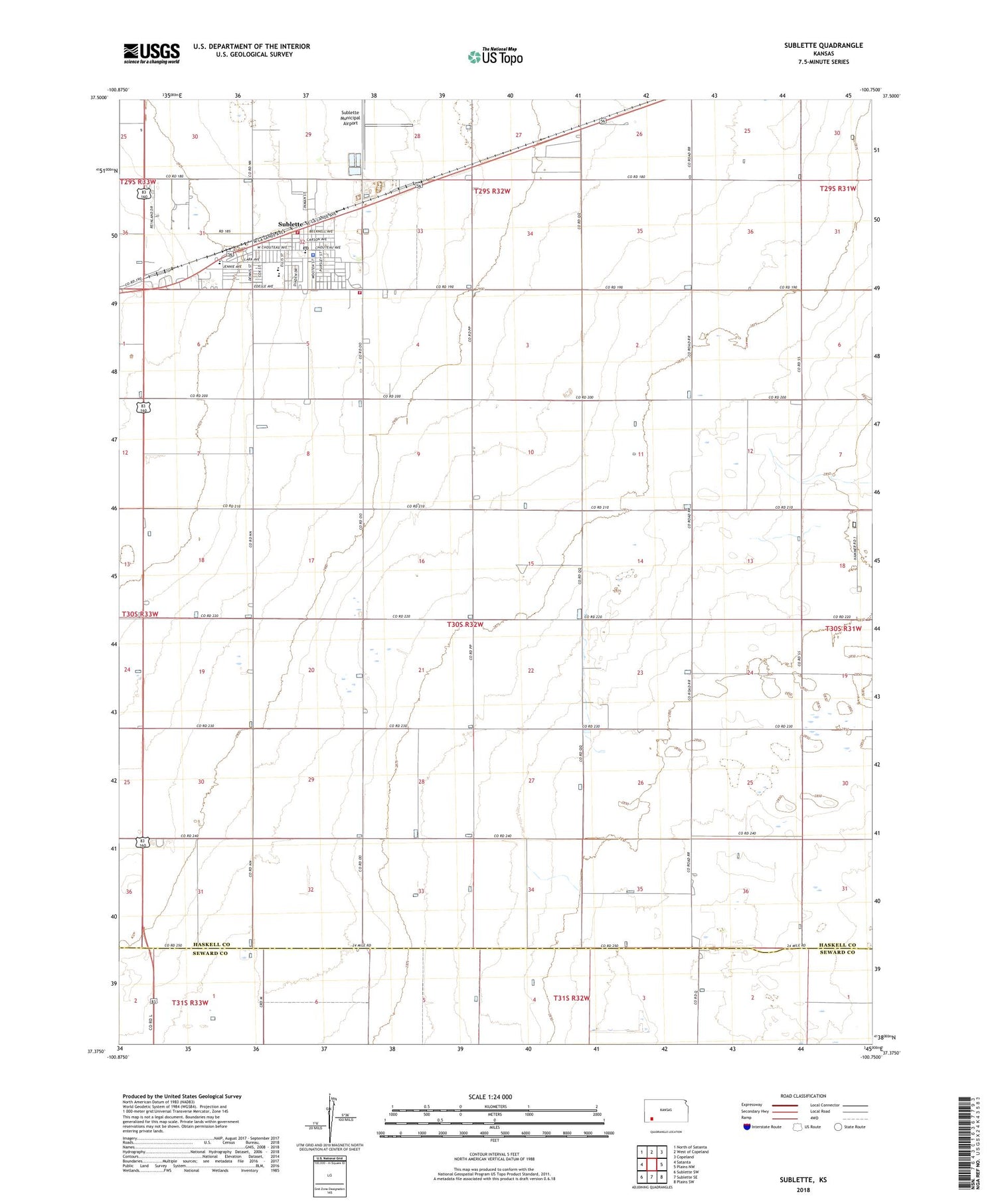 Sublette Kansas US Topo Map Image