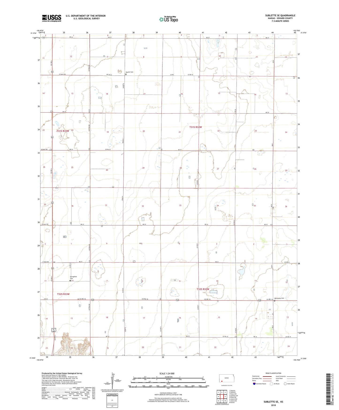 Sublette SE Kansas US Topo Map Image