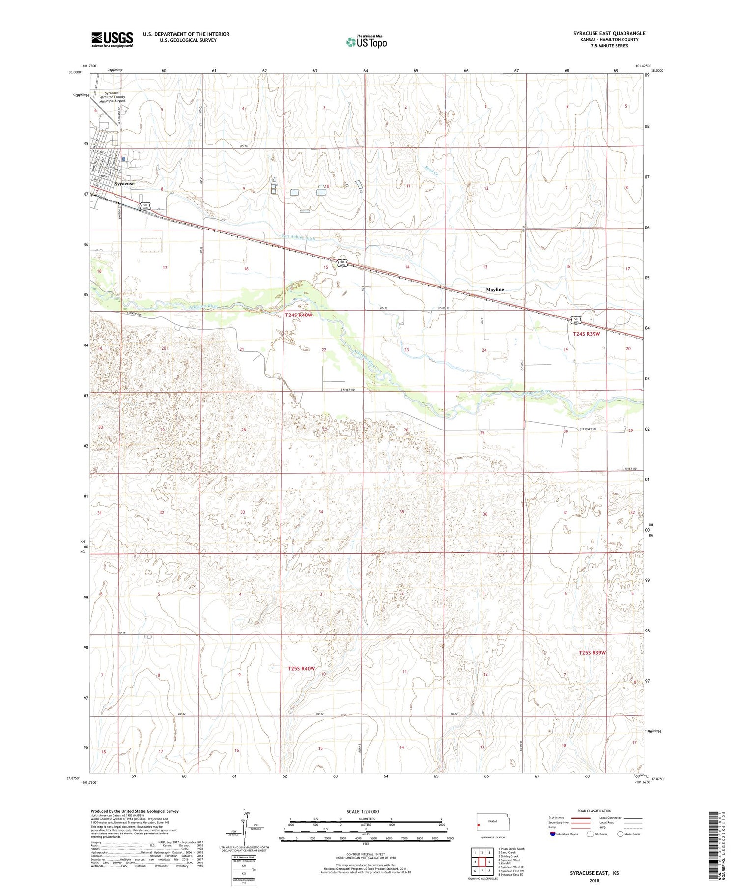 Syracuse East Kansas US Topo Map Image