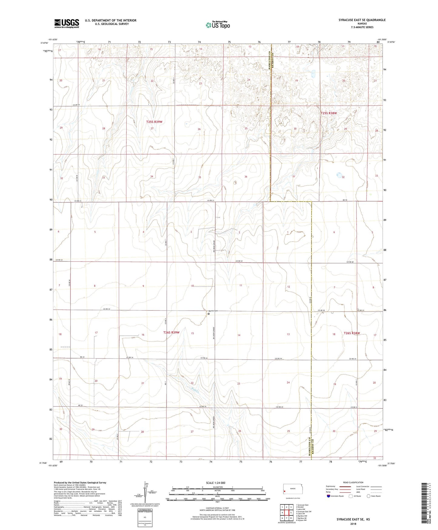 Syracuse East SE Kansas US Topo Map Image