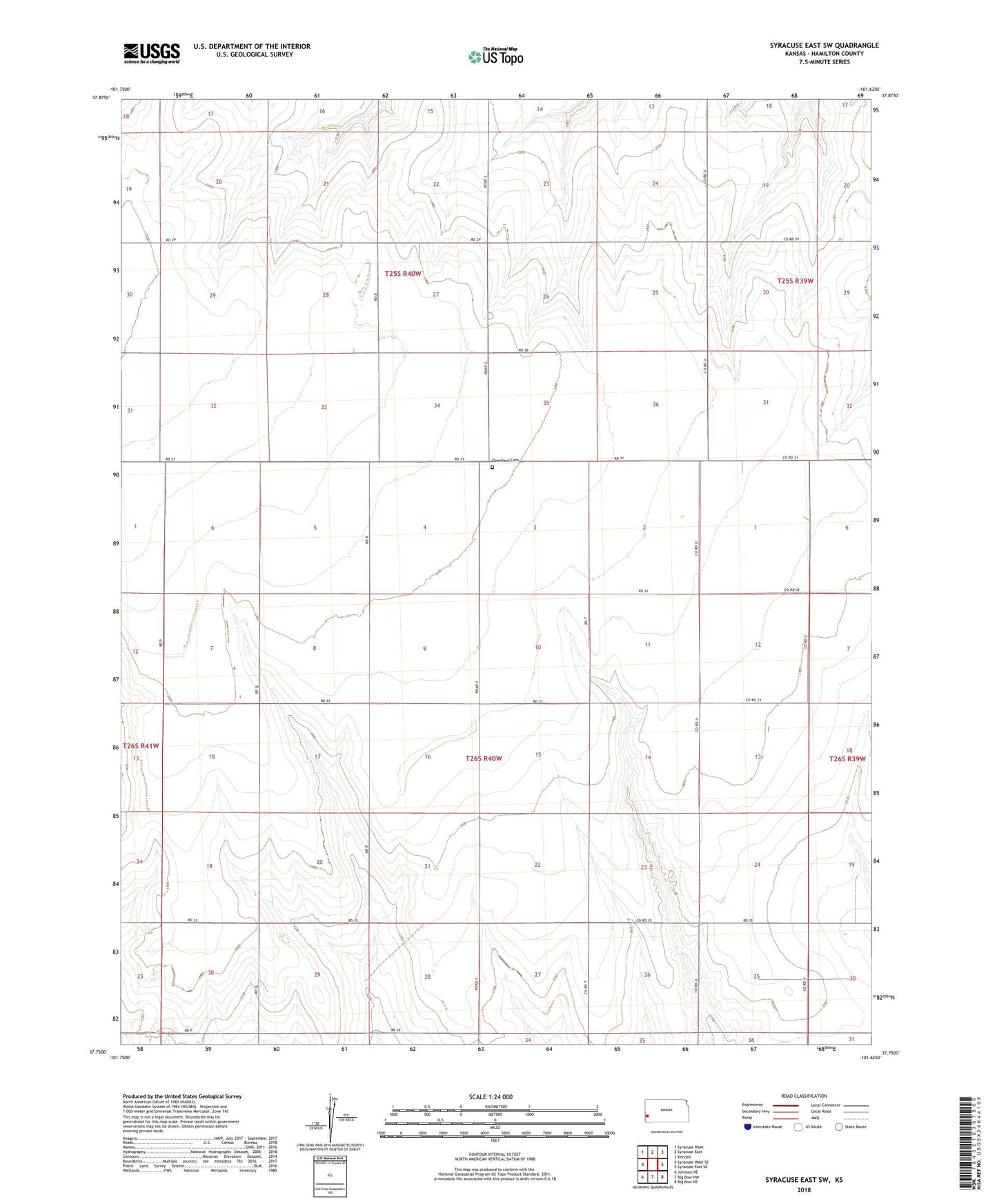 Syracuse East SW Kansas US Topo Map Image