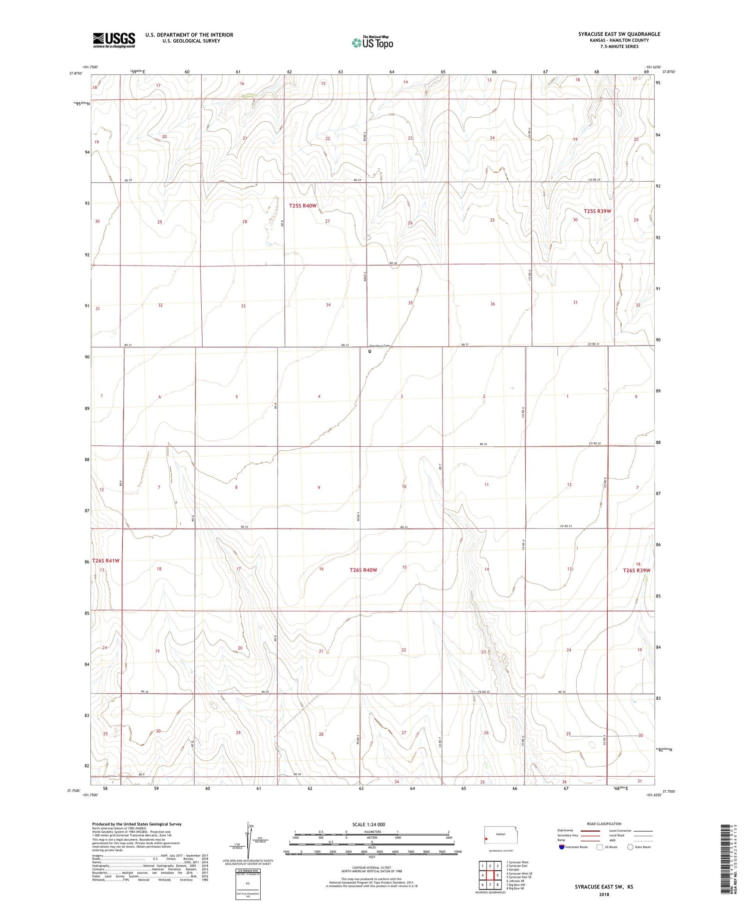 Syracuse East SW Kansas US Topo Map Image