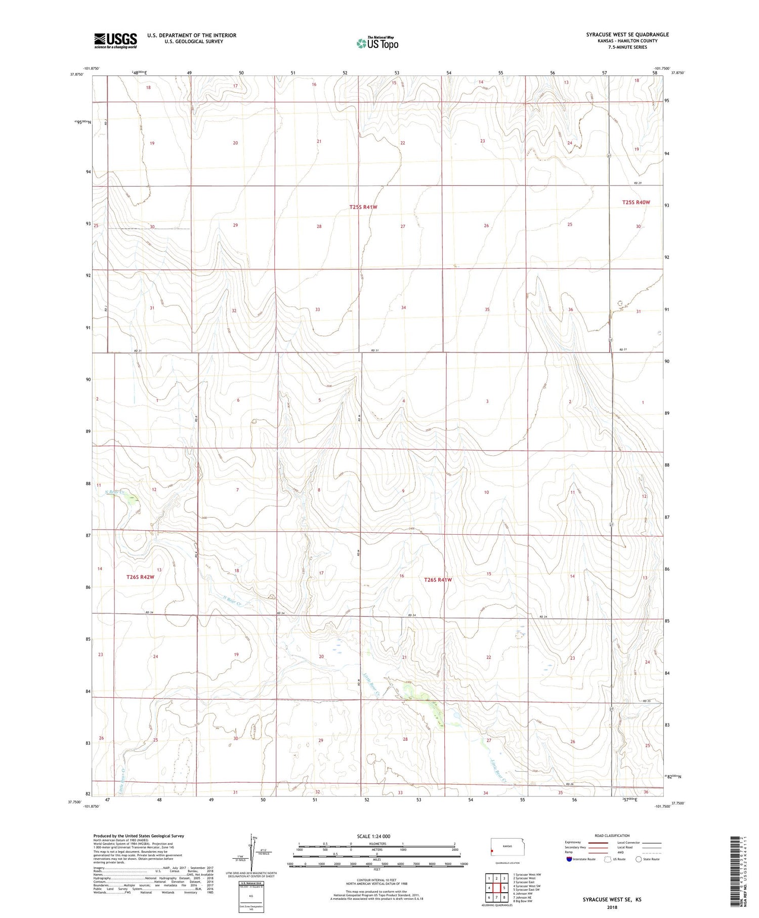 Syracuse West SE Kansas US Topo Map Image