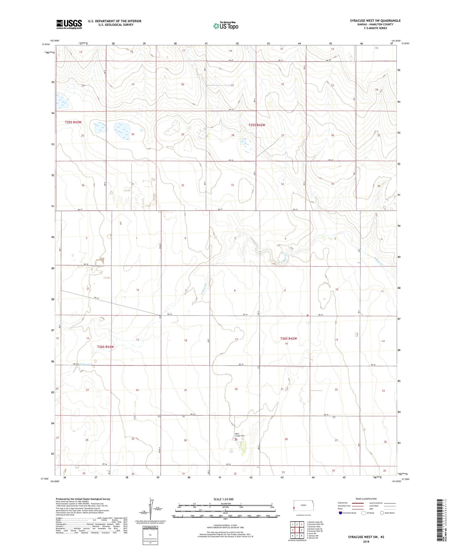 Syracuse West SW Kansas US Topo Map Image