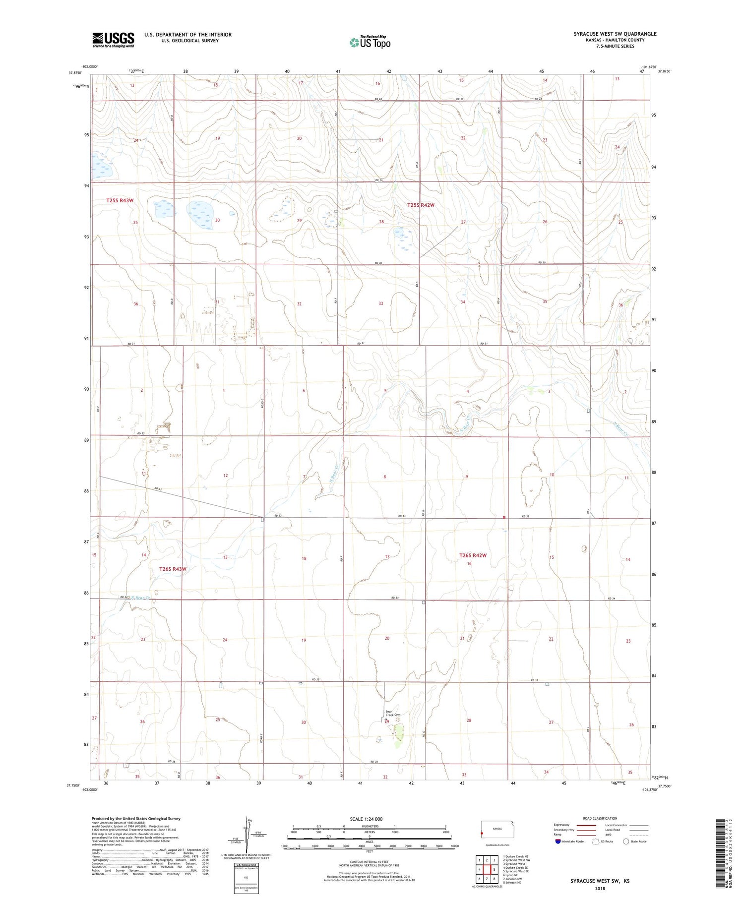 Syracuse West SW Kansas US Topo Map Image