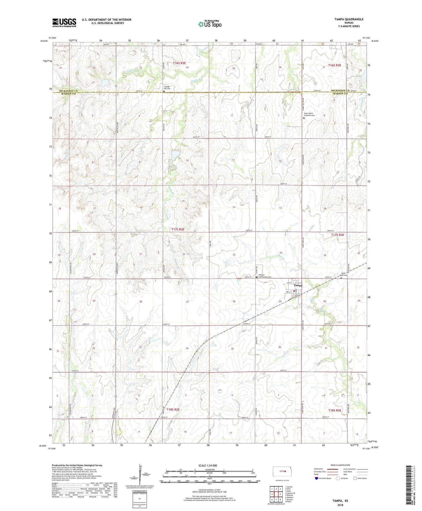 Tampa Kansas US Topo Map Image