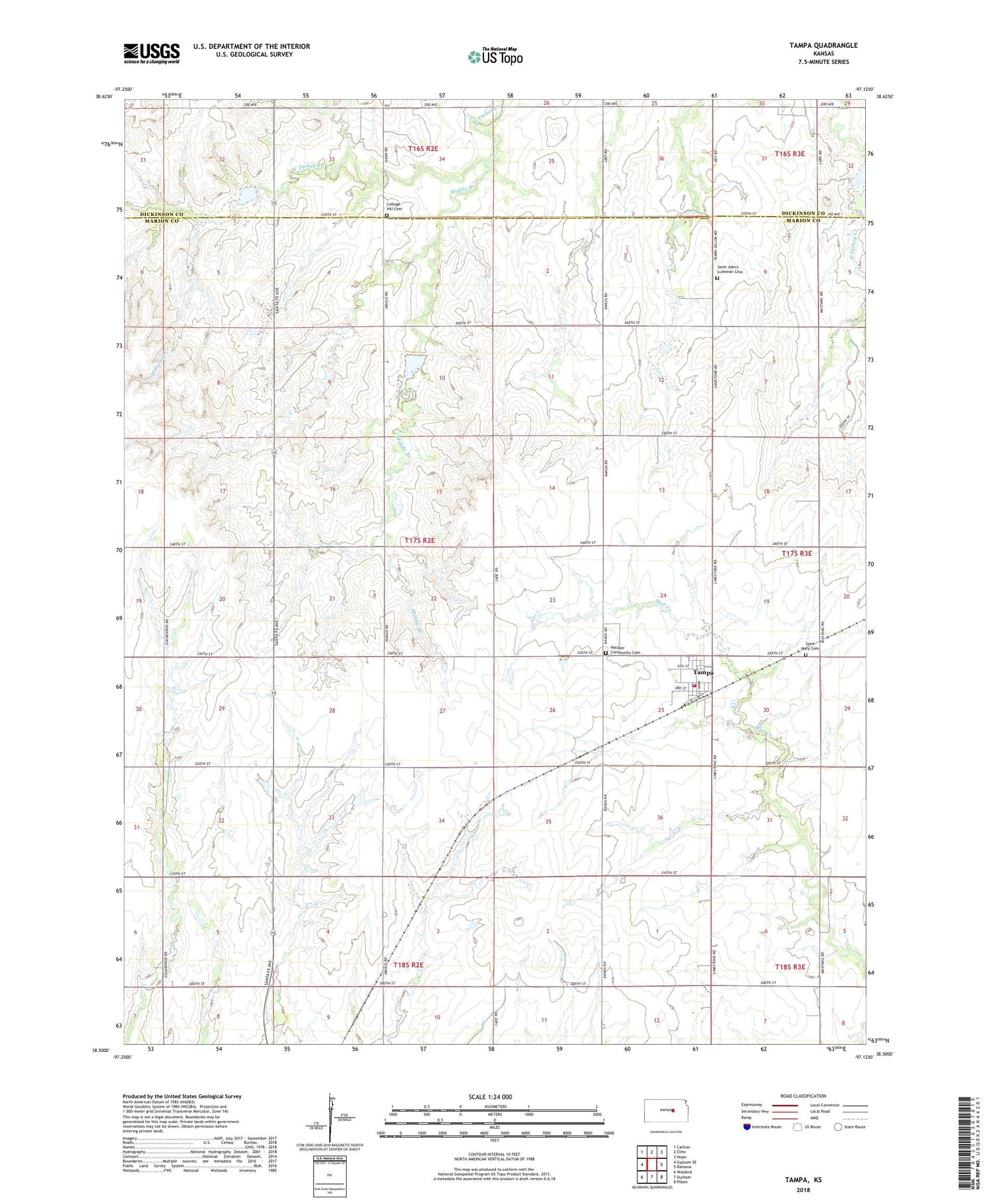 Tampa Kansas US Topo Map Image