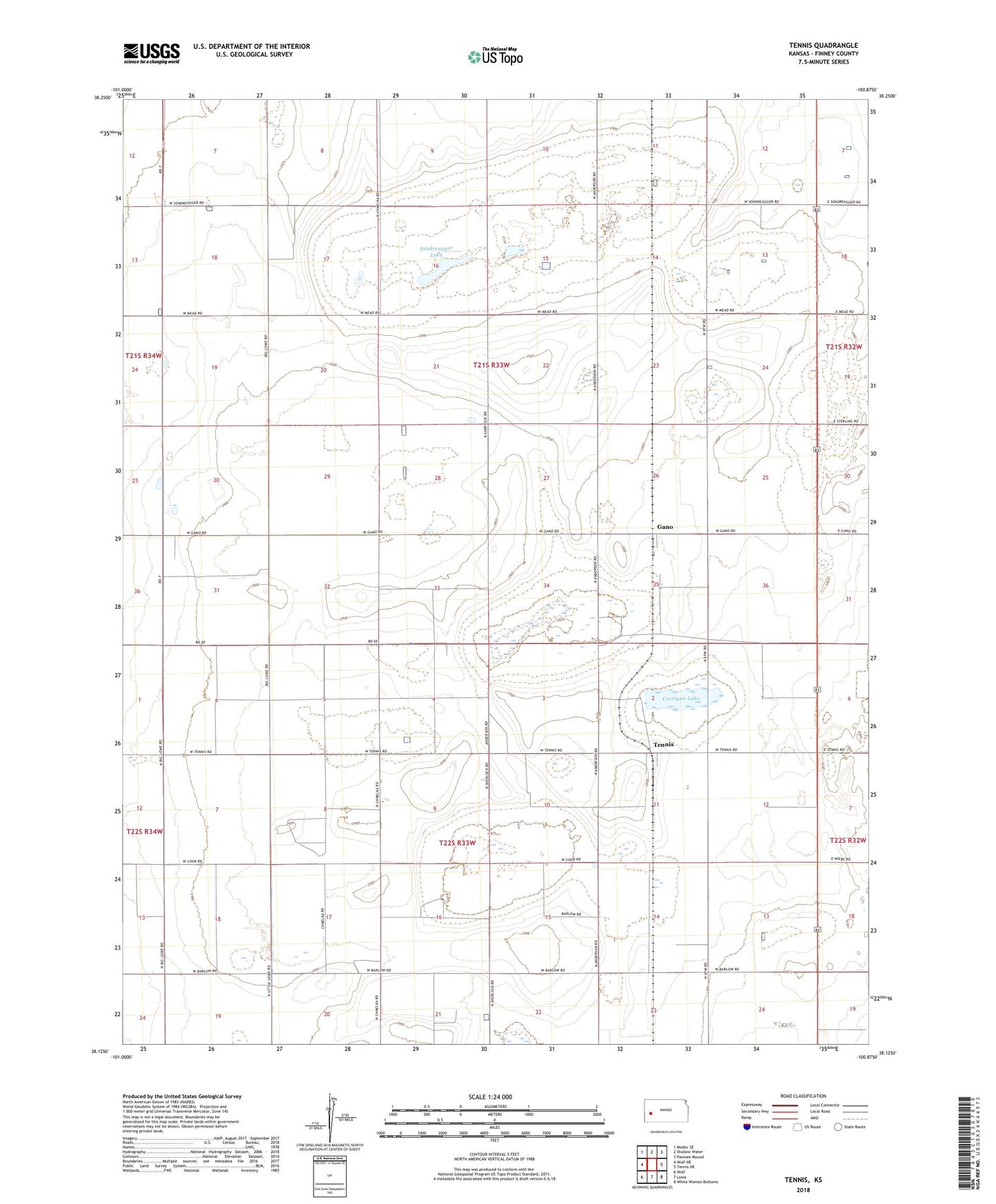 Tennis Kansas US Topo Map Image