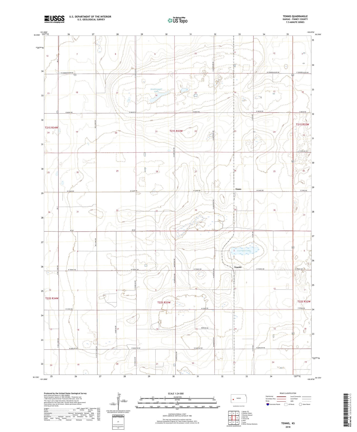 Tennis Kansas US Topo Map Image